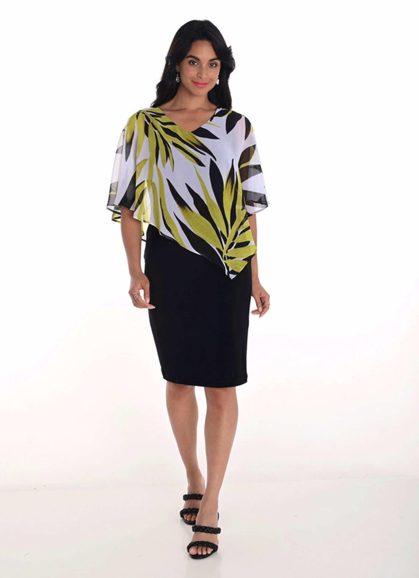 Frank Lyman Etuikleid mit asymmetrischem Chiffon-Overlay #1