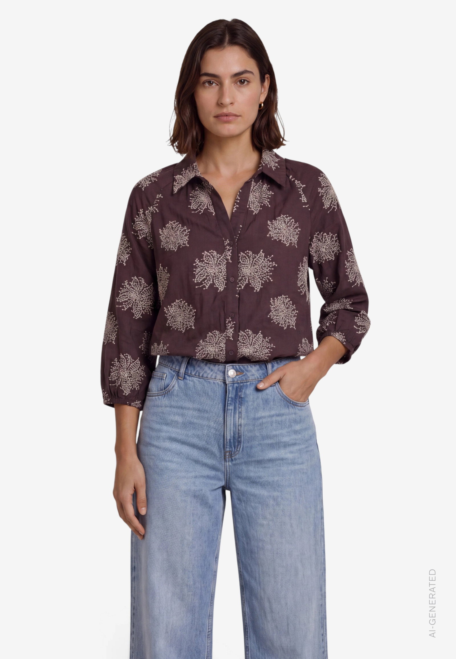 Bluse Lang 1/1 Arm, Brown/Beige #2