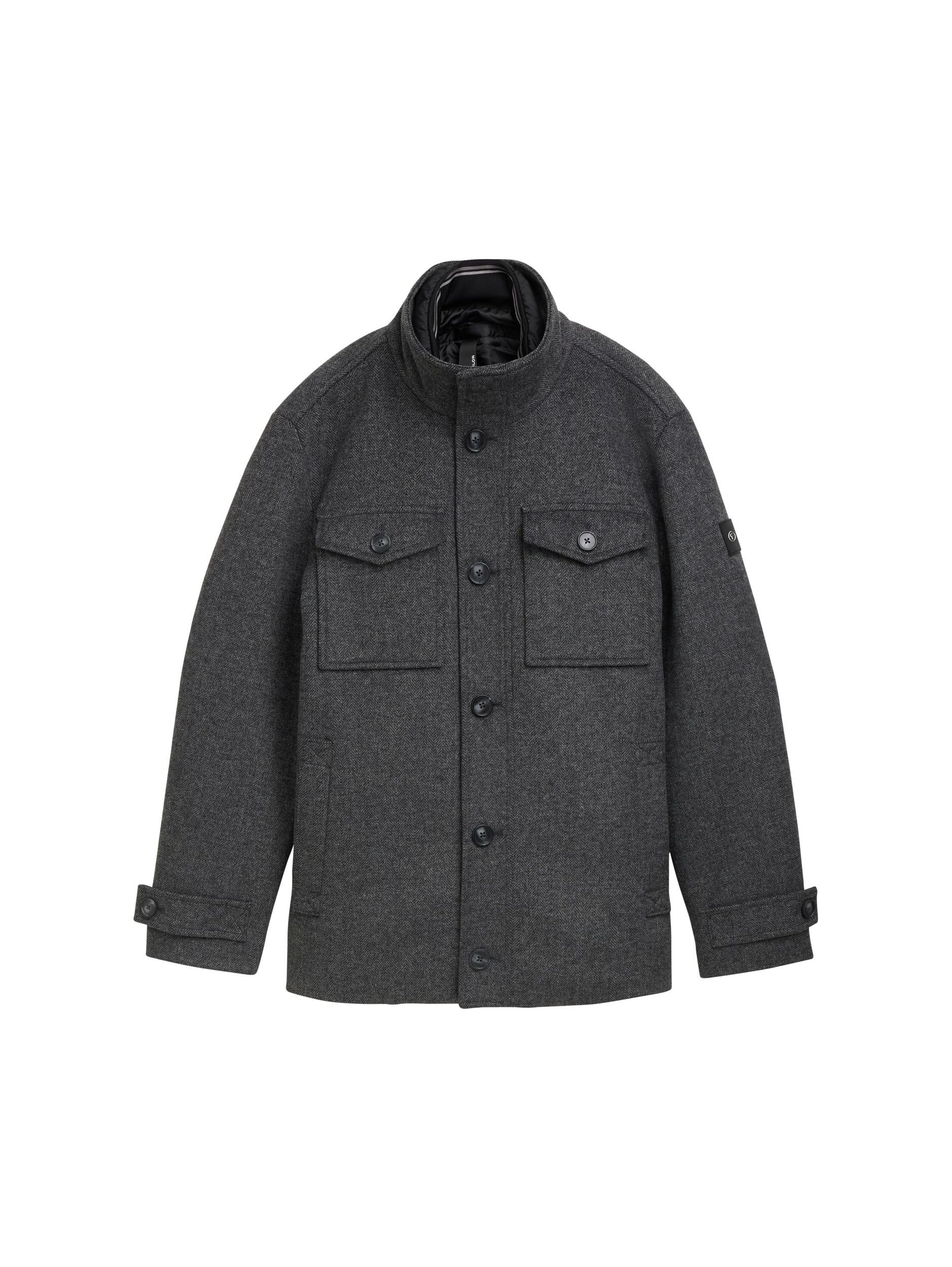 Tom Tailor |  Tom Tailor Wollmantel  | XXXL | dark grey black herringbone