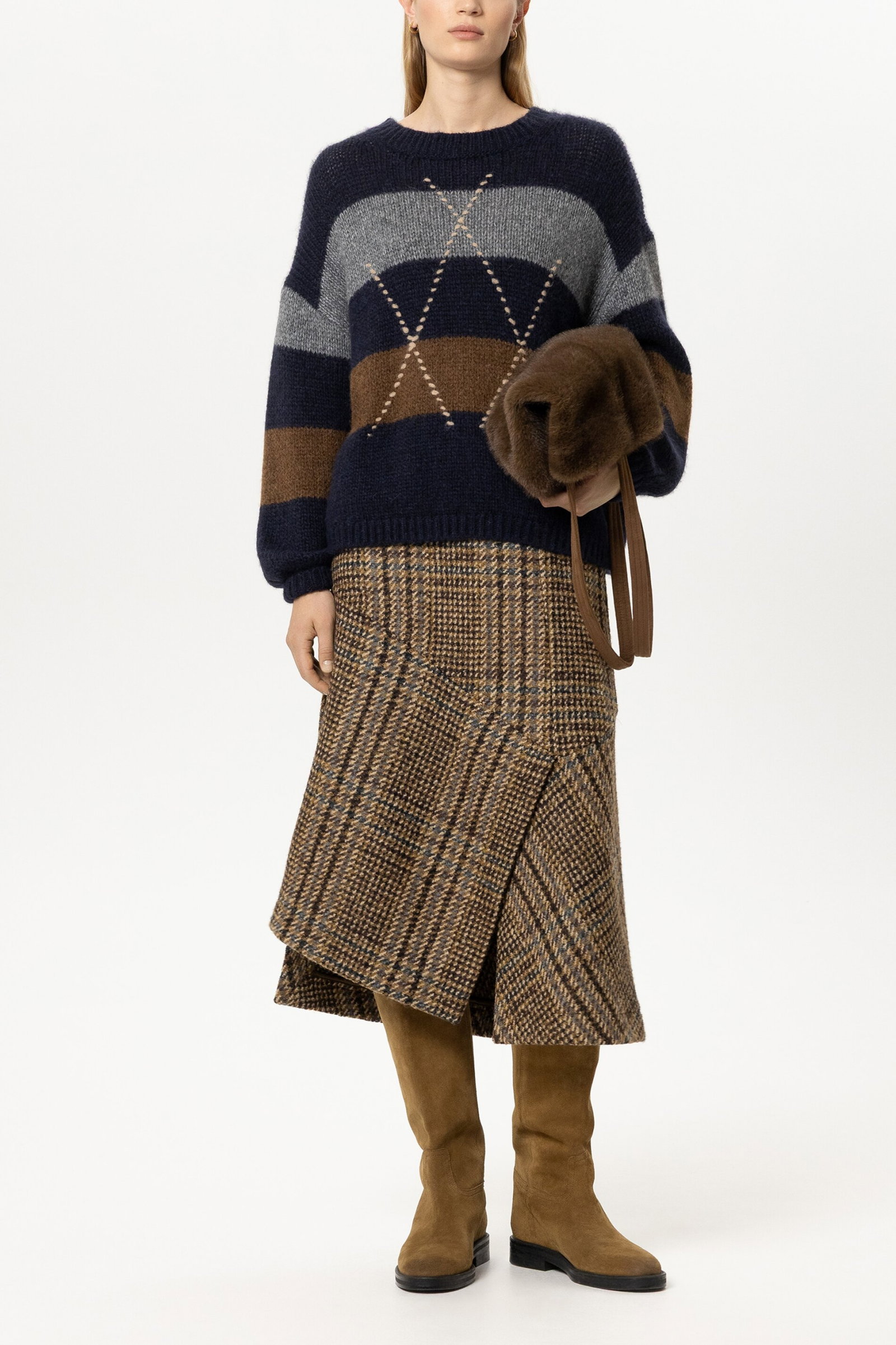 Alpaka-Mix-Pullover mit Muster, winter navy/caramel #2