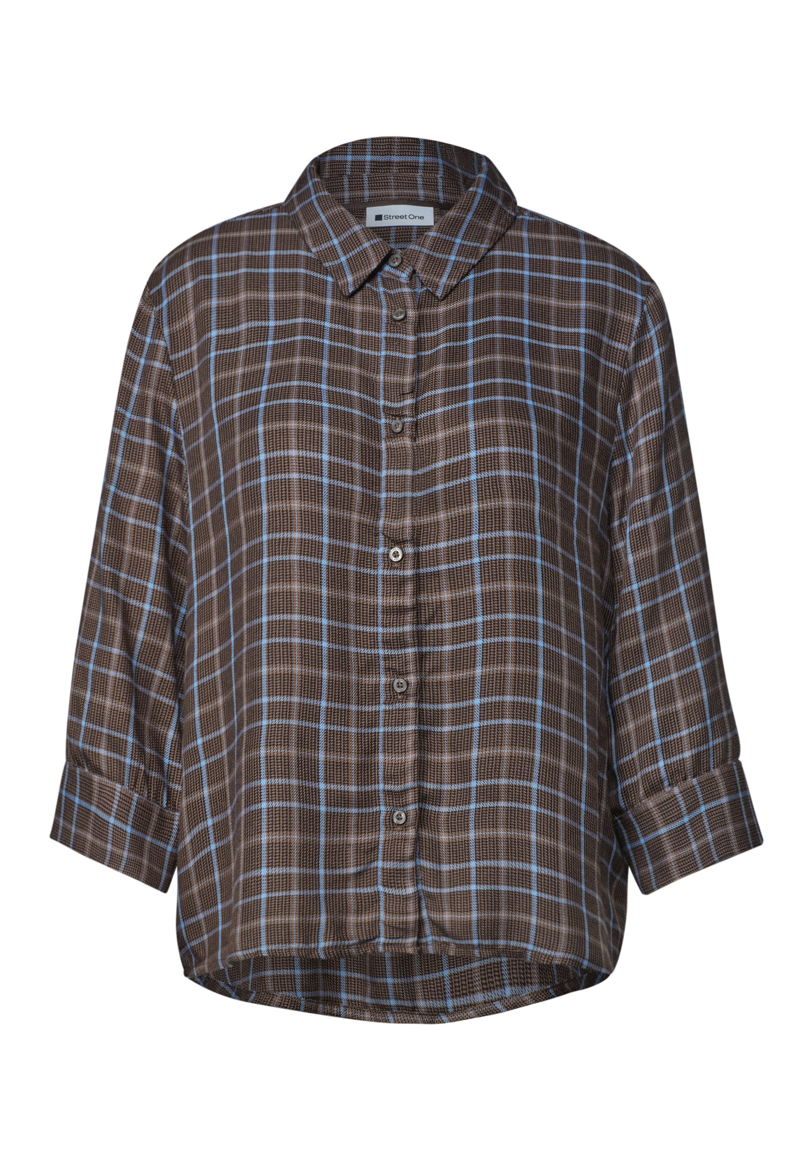 LTD QR check shirtcollar blous, silk brown #1