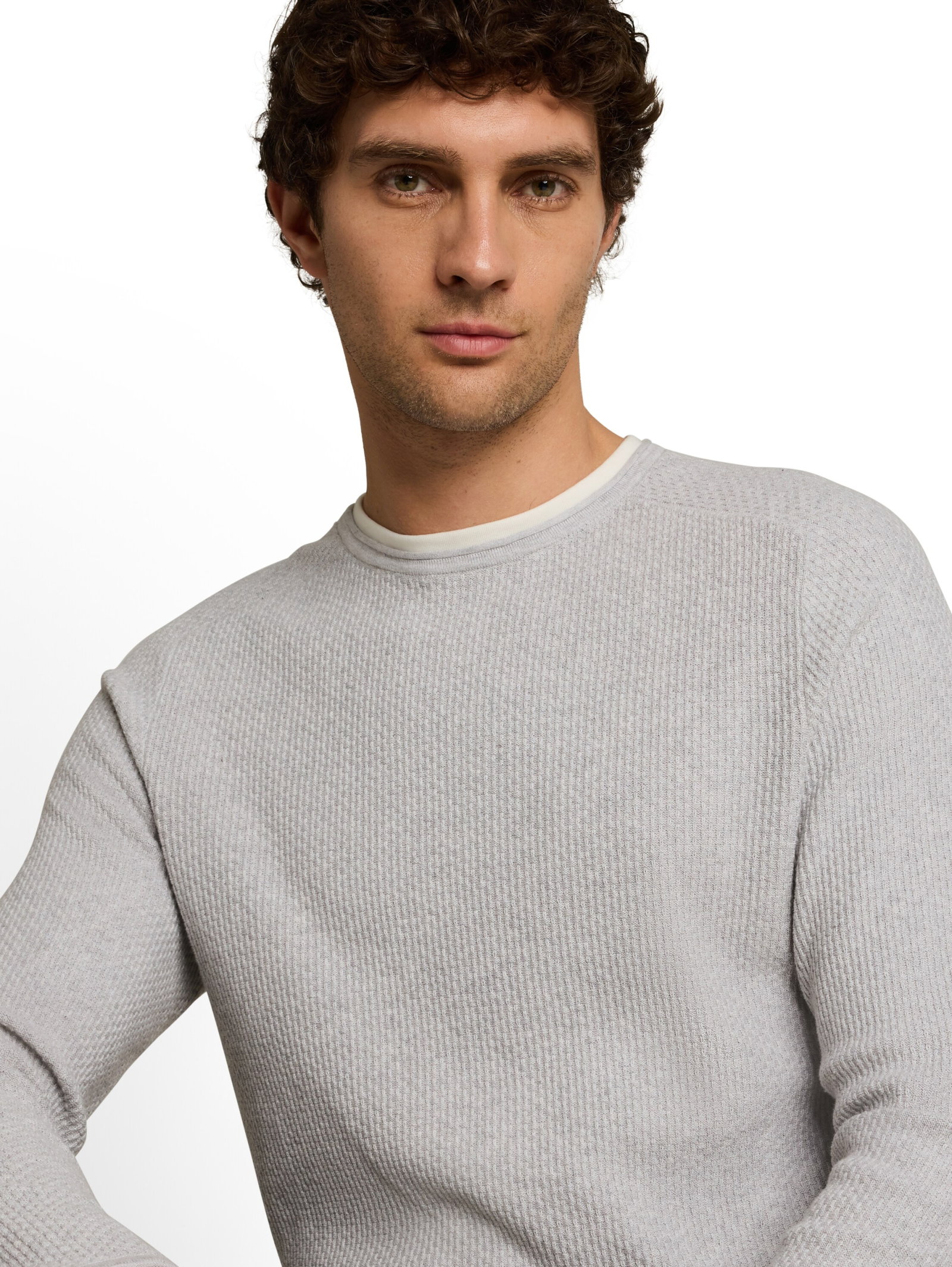 structured double layer knit, Light Stone Grey Melange #5