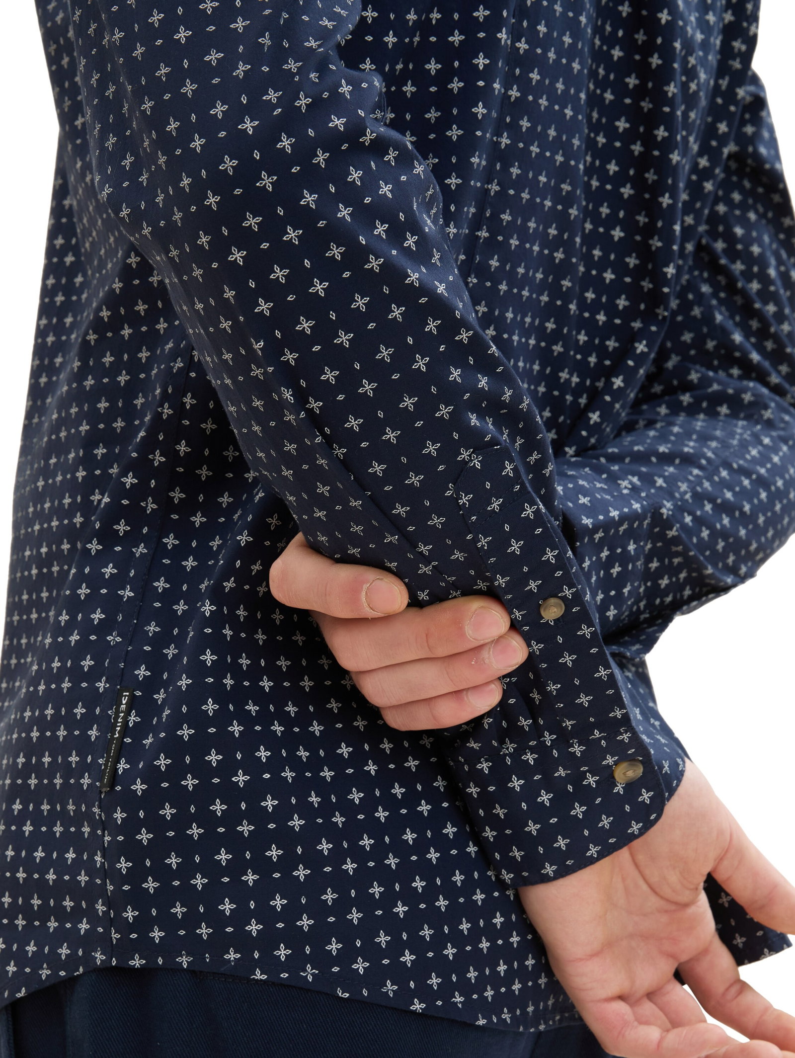 fitted printed poplin shirt, navy white minimal design #6
