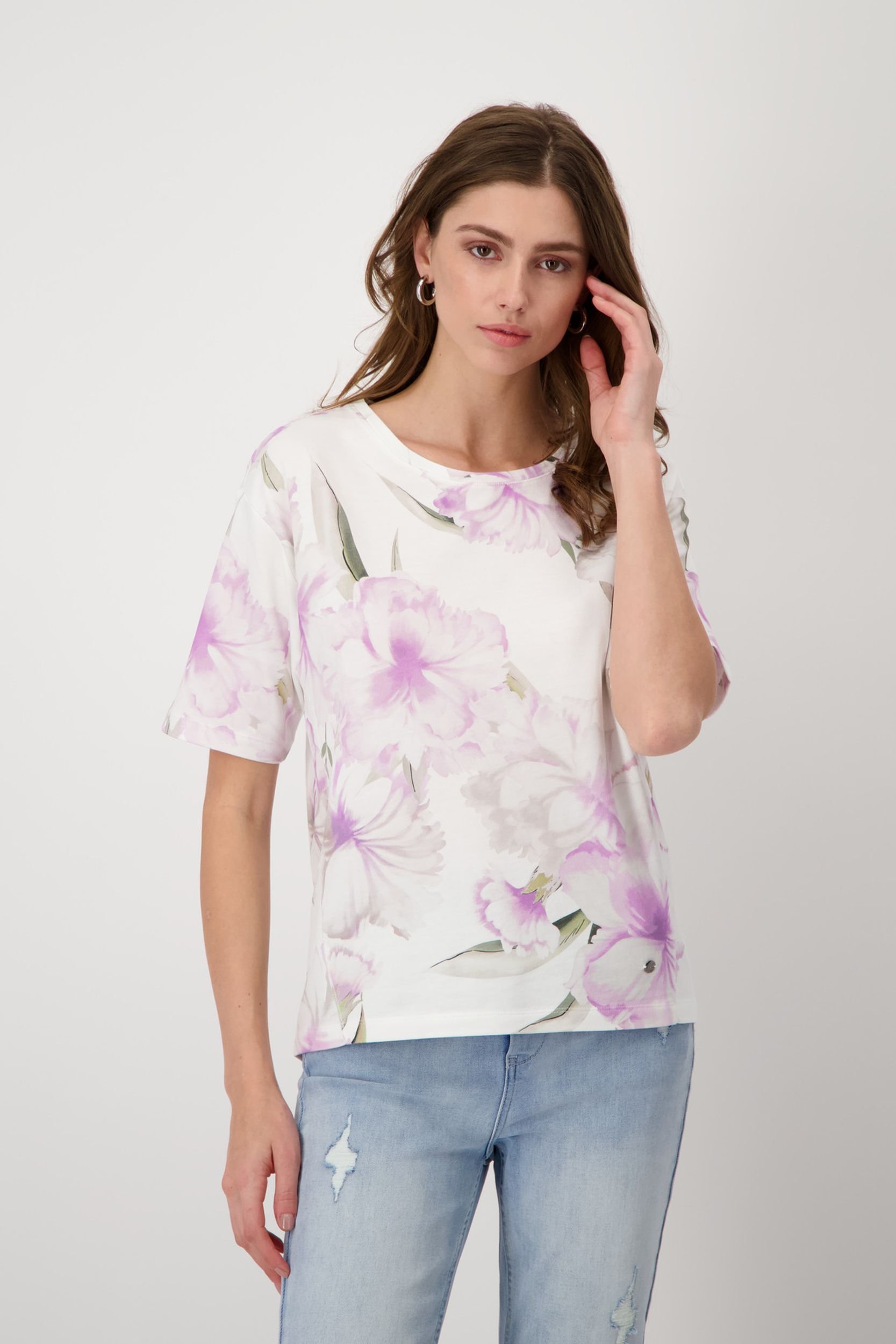 T-Shirt, lavender rose gemustert