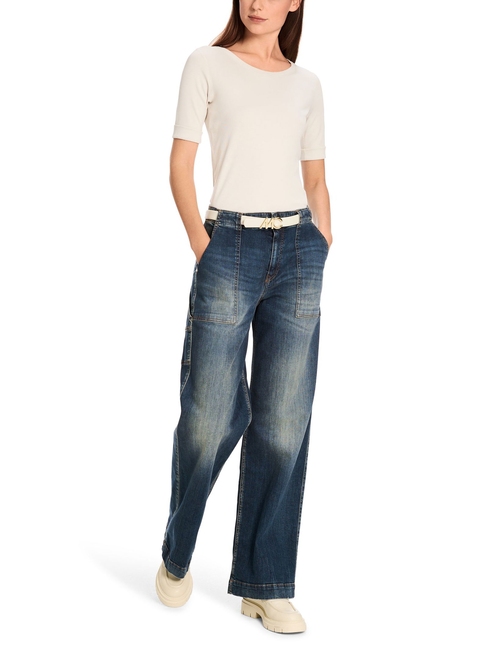 Marc Cain Additions |  Schmal geschnittenes T-Shirt mit 3/4-Arm | 36 | smoke