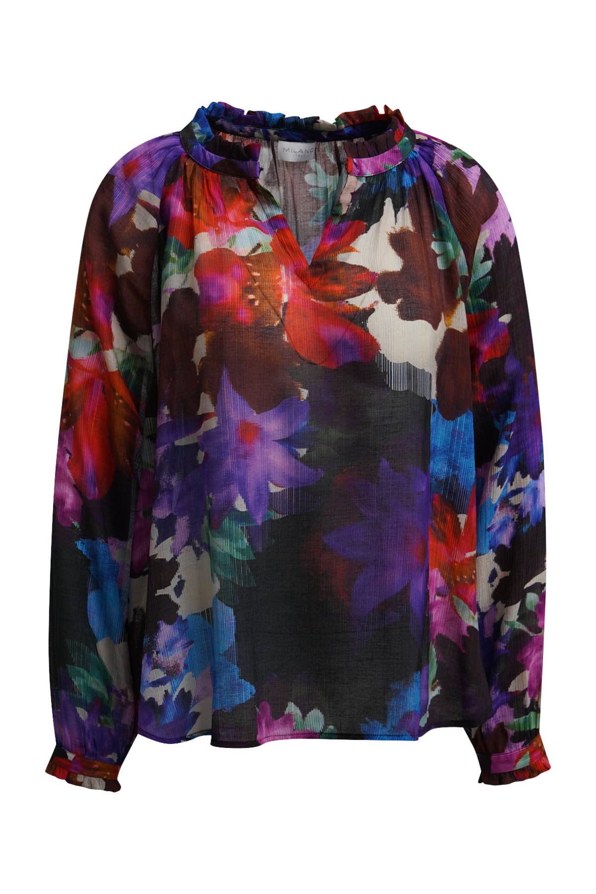 RAGLER SLEEVE BLOUSE WITH GATHERING, PURPLE PRINT #5