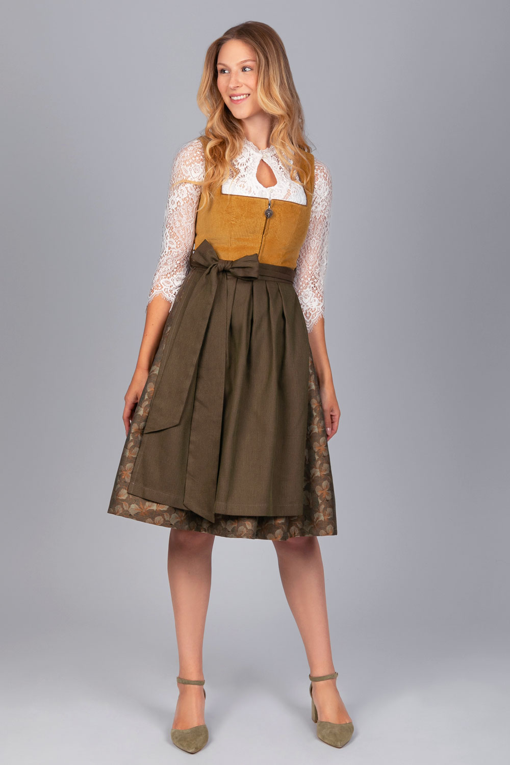 Edelnice Midi Dirndl Hanna Cord Gelb #1