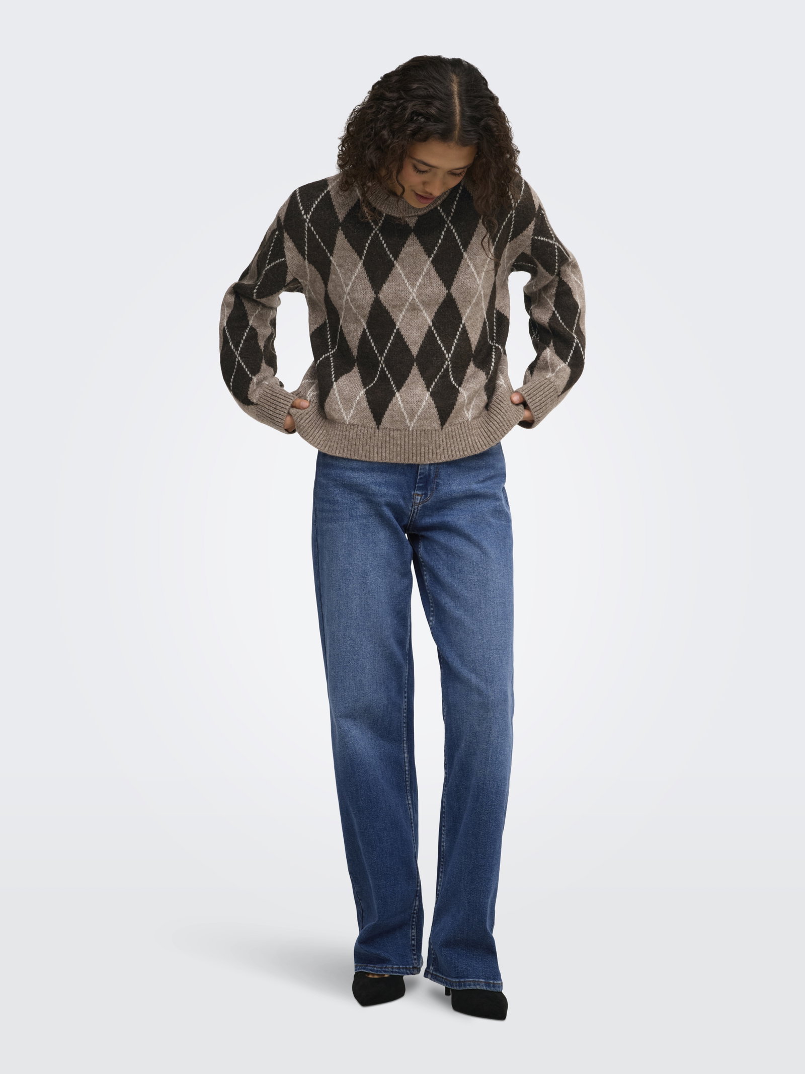 JDYBIANKA L/S ARGYLE PULLOVER KNT N, Chocolate Torte/Argyle #5