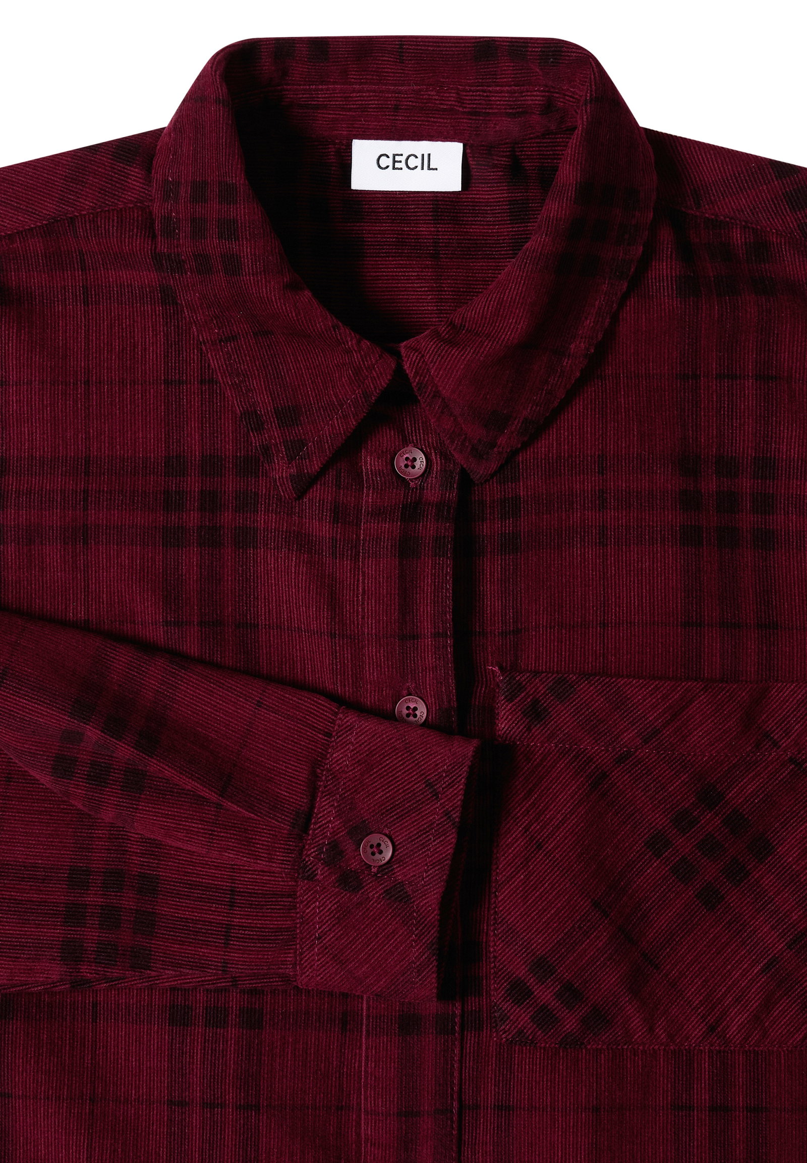 TOS Check Corduroy Blouse, berry red #2