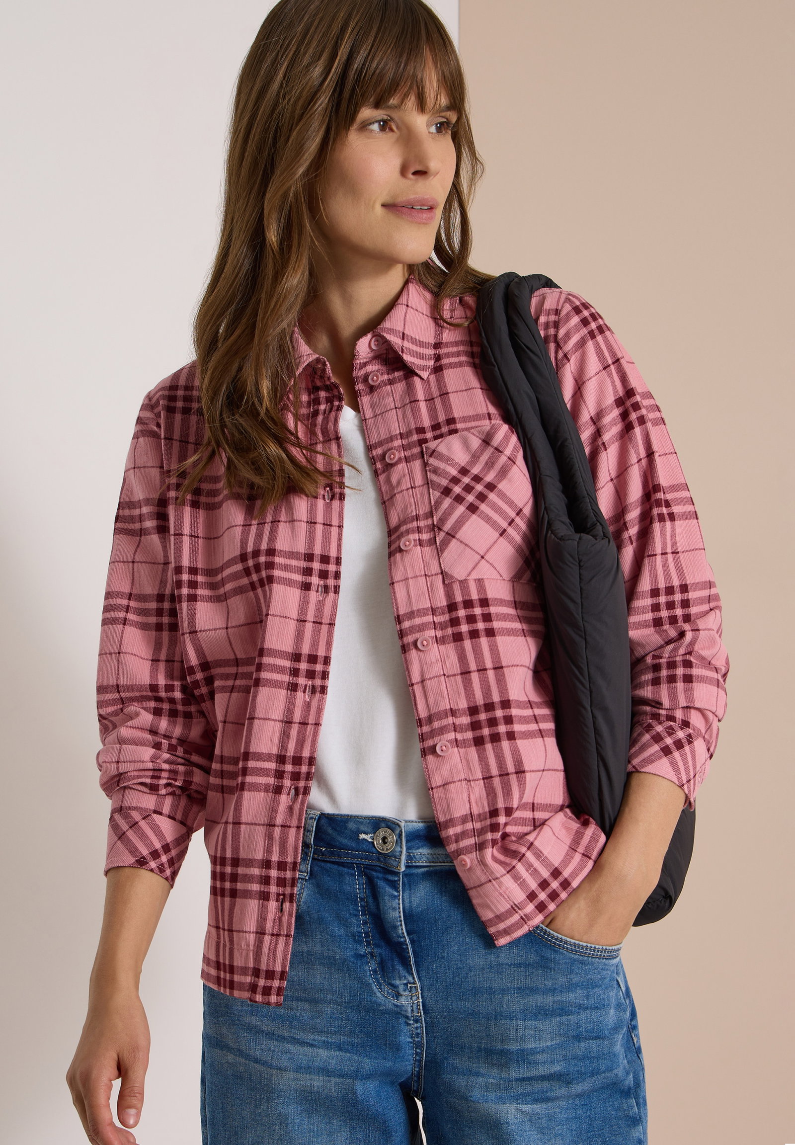 TOS Check Corduroy Blouse, velvet rose #3