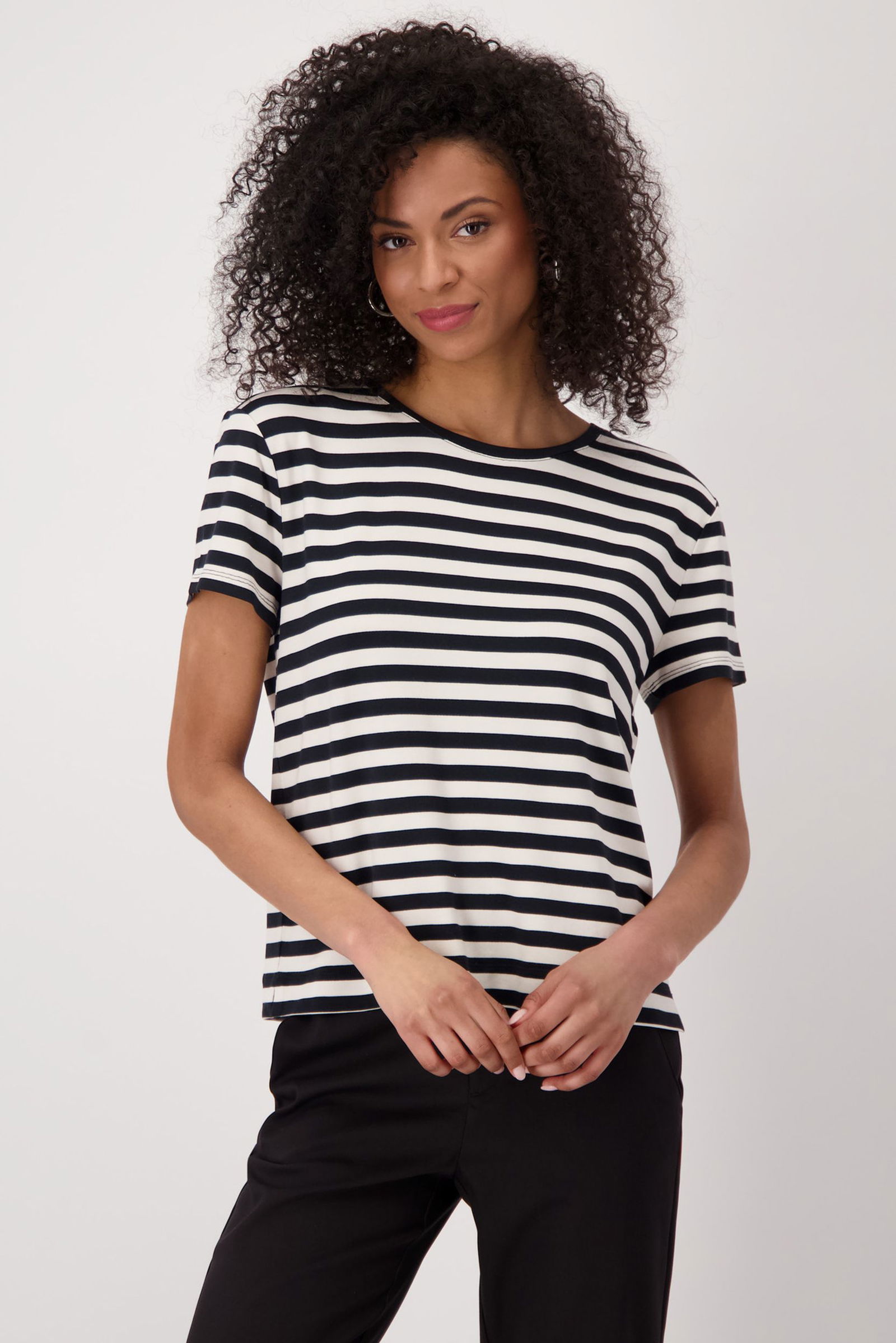 Monari |  T-Shirt, schwarz Ringel | 38 | schwarz ringel