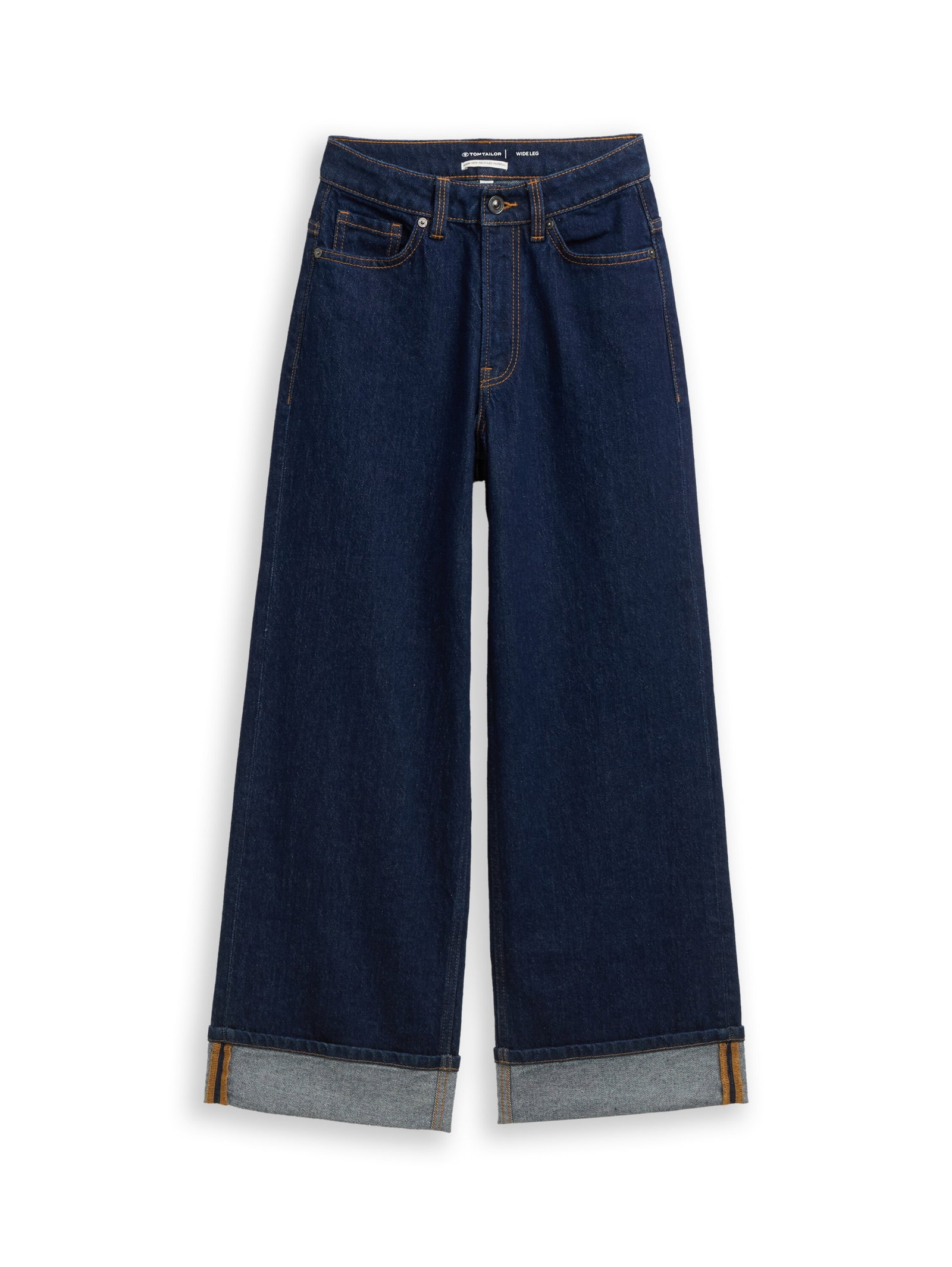 wide leg turn-up denim, Rinsed Blue Denim #1