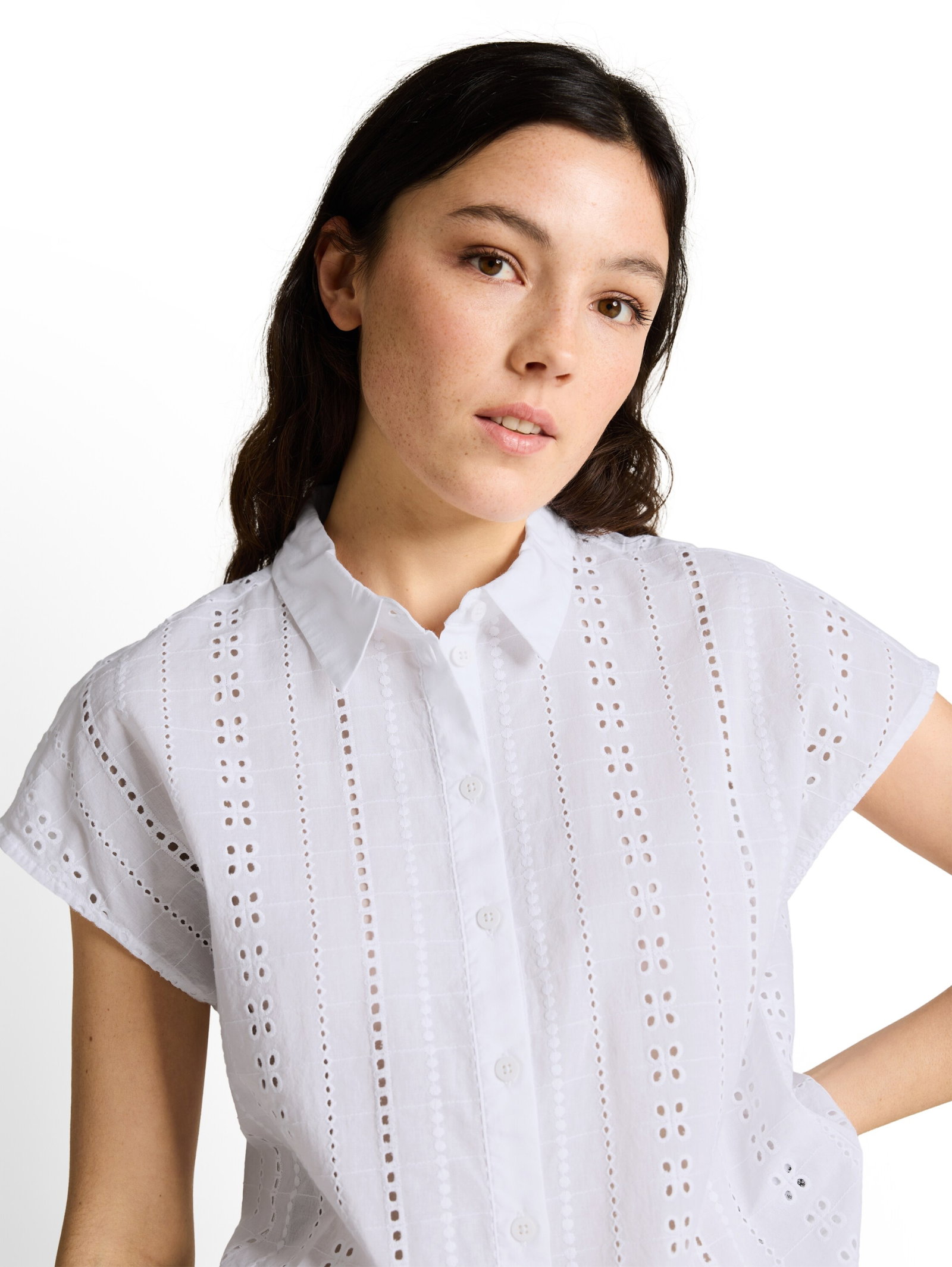 embroidered cotton blouse, White #6