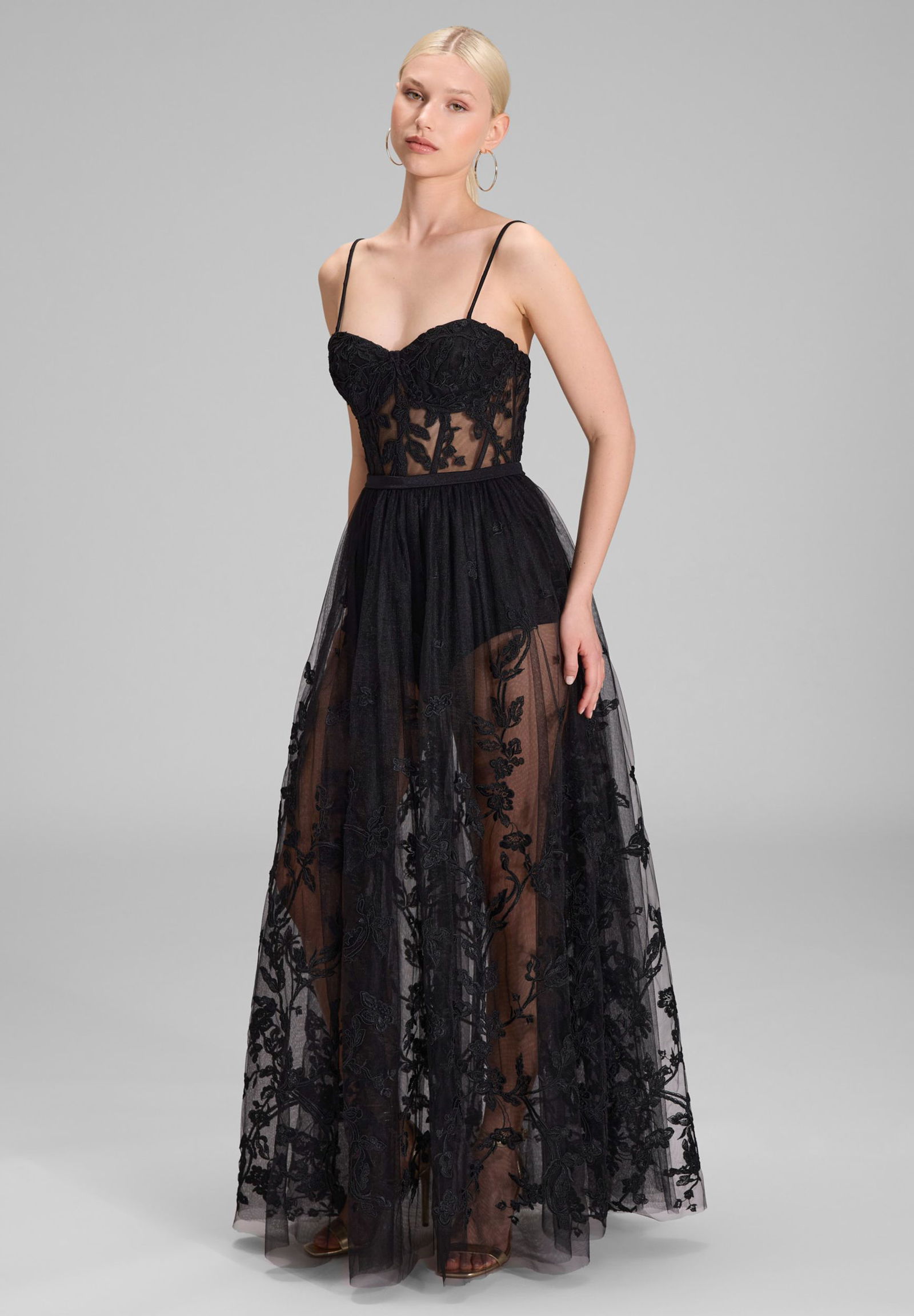 |  Tüllkleid mit semitransparentem Roc, black | 34 | black