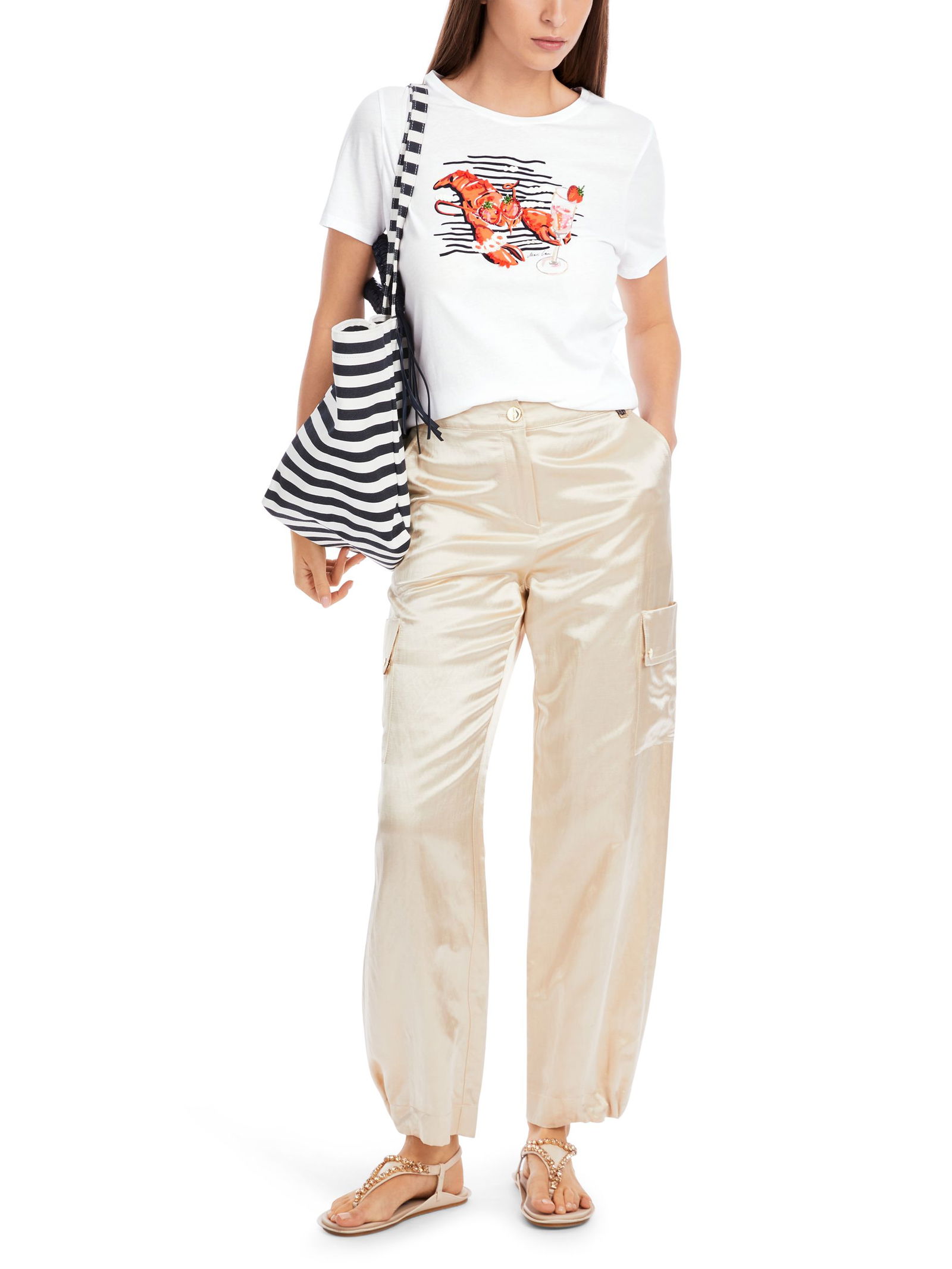 4f36f399a643183c27e0d9426a6b7d81 Marc Cain Additions | Baumwoll-T-Shirt mit Lobster-Print | 44 | white