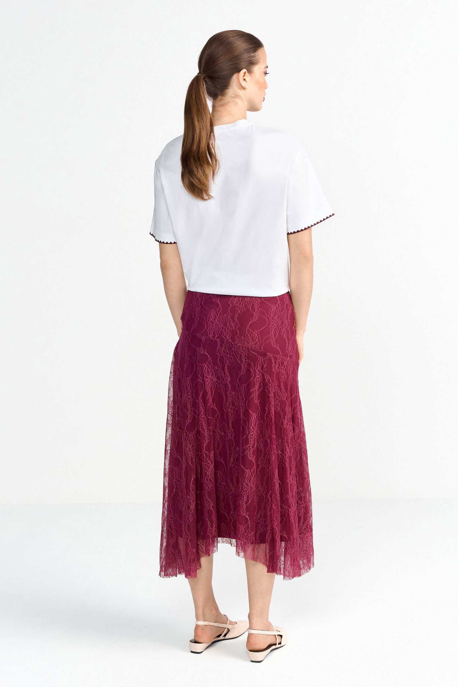  |  Lace Midi Skirt, ruby glow | L | ruby glow
