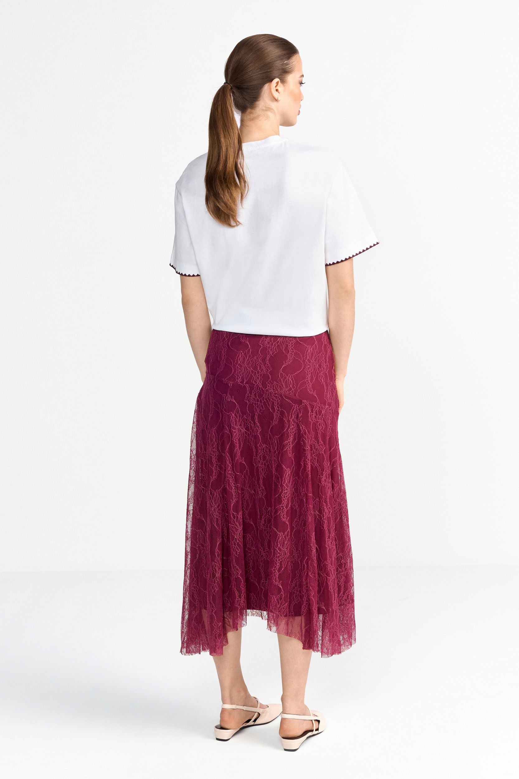  |  Lace Midi Skirt, ruby glow | L | ruby glow