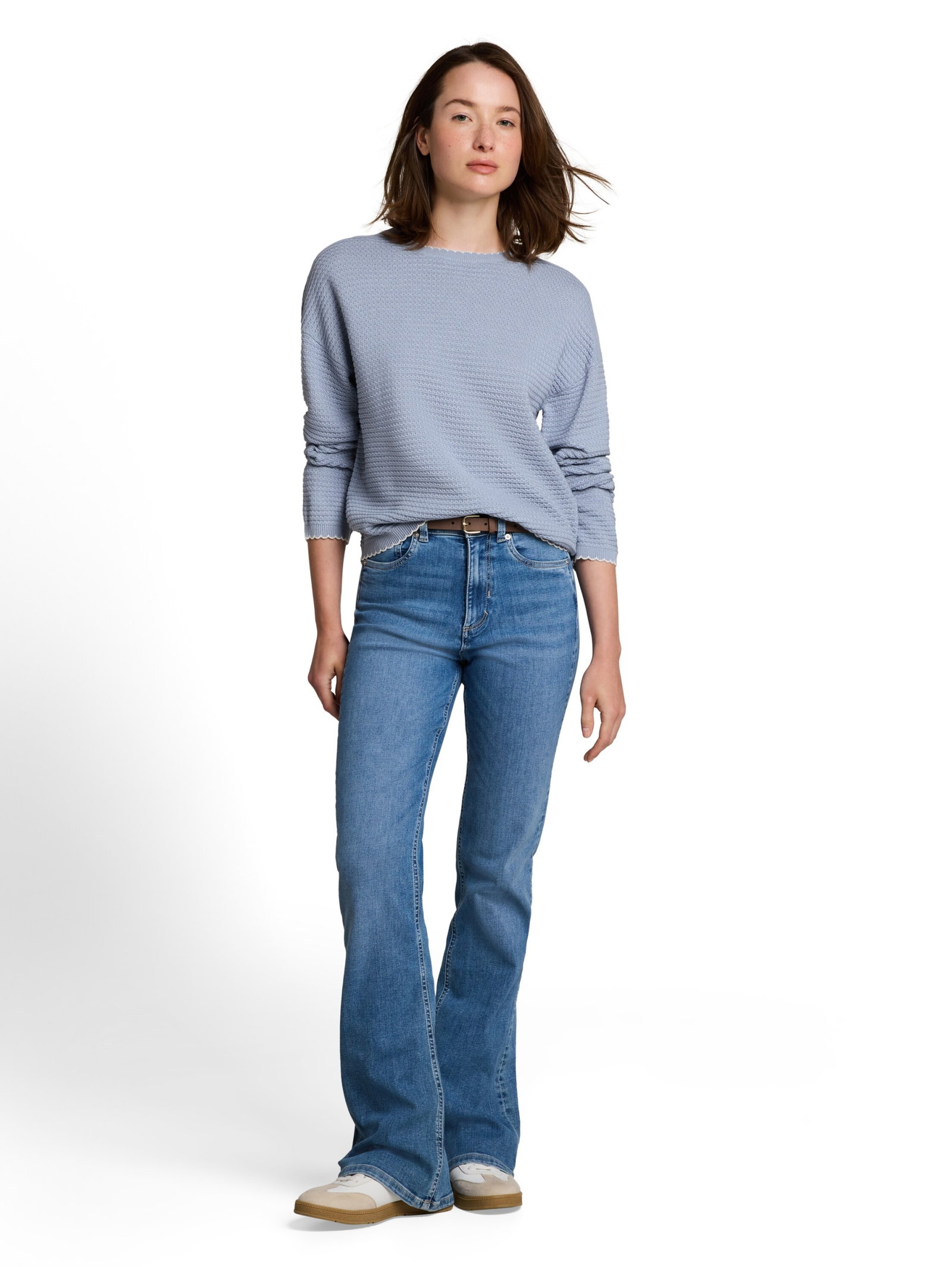 knit pullover with wavy edges, foggy sky blue #3