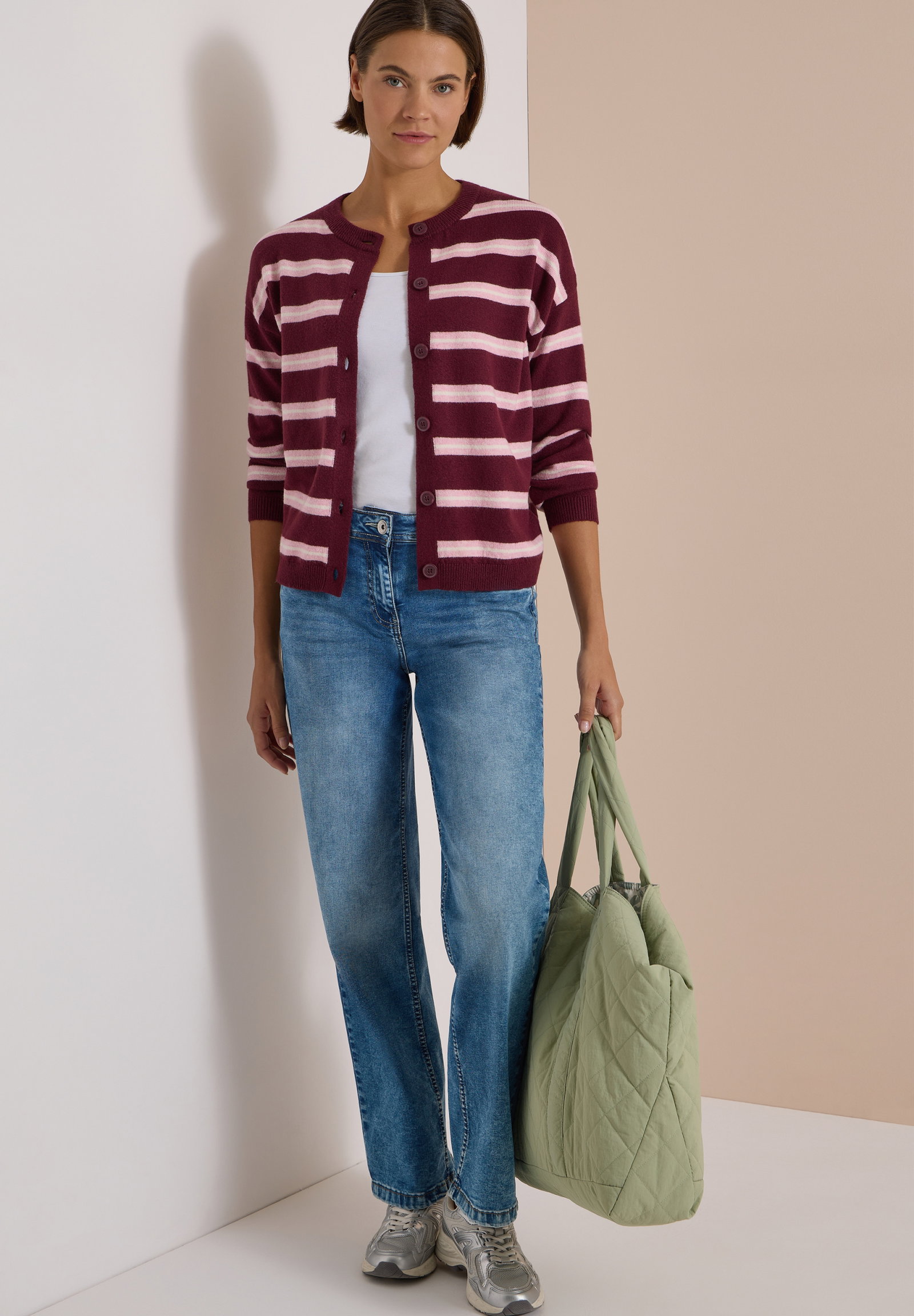 Striped cosy round neck, red wine #5