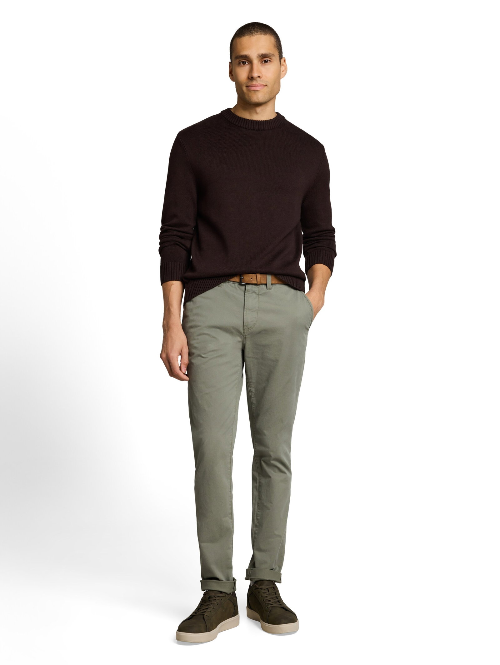 slim chino with belt, dusty mid olive #5