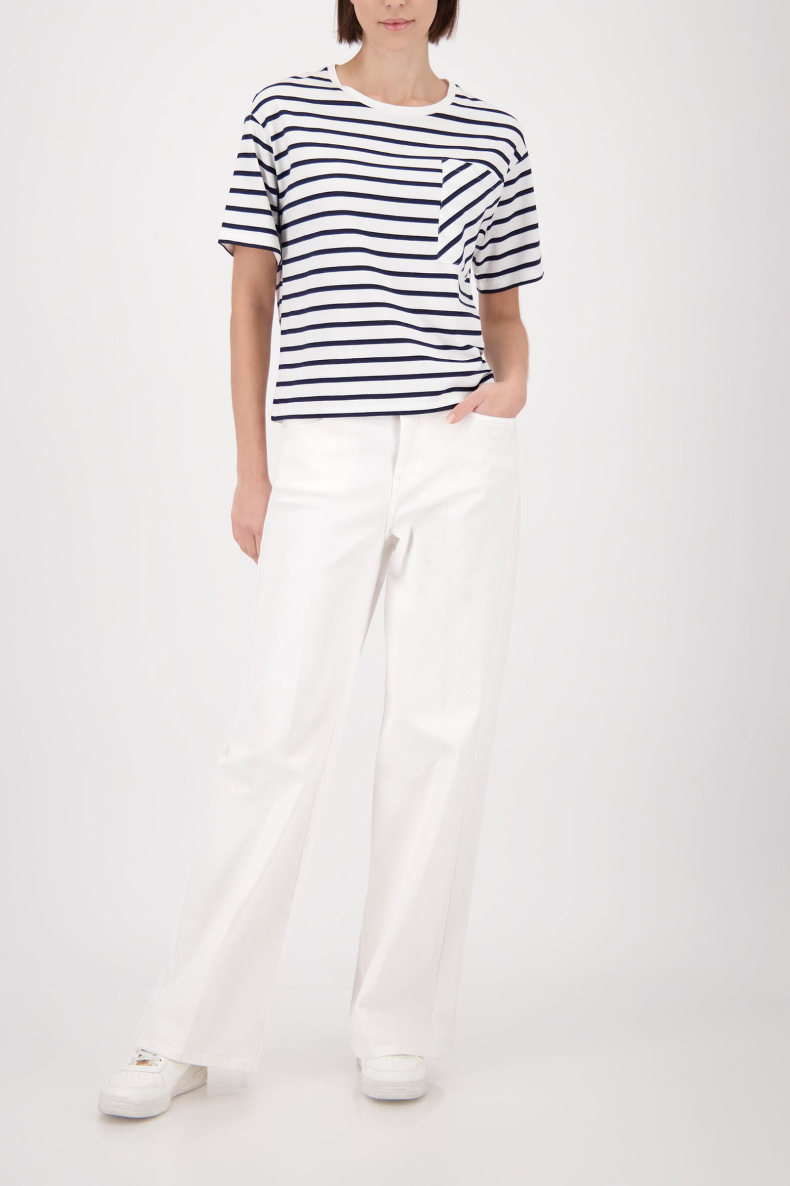 Monari |  T-Shirt, marine ringel | 44