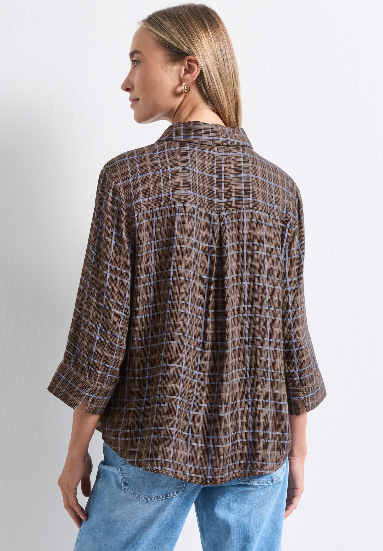 LTD QR check shirtcollar blous, silk brown #4