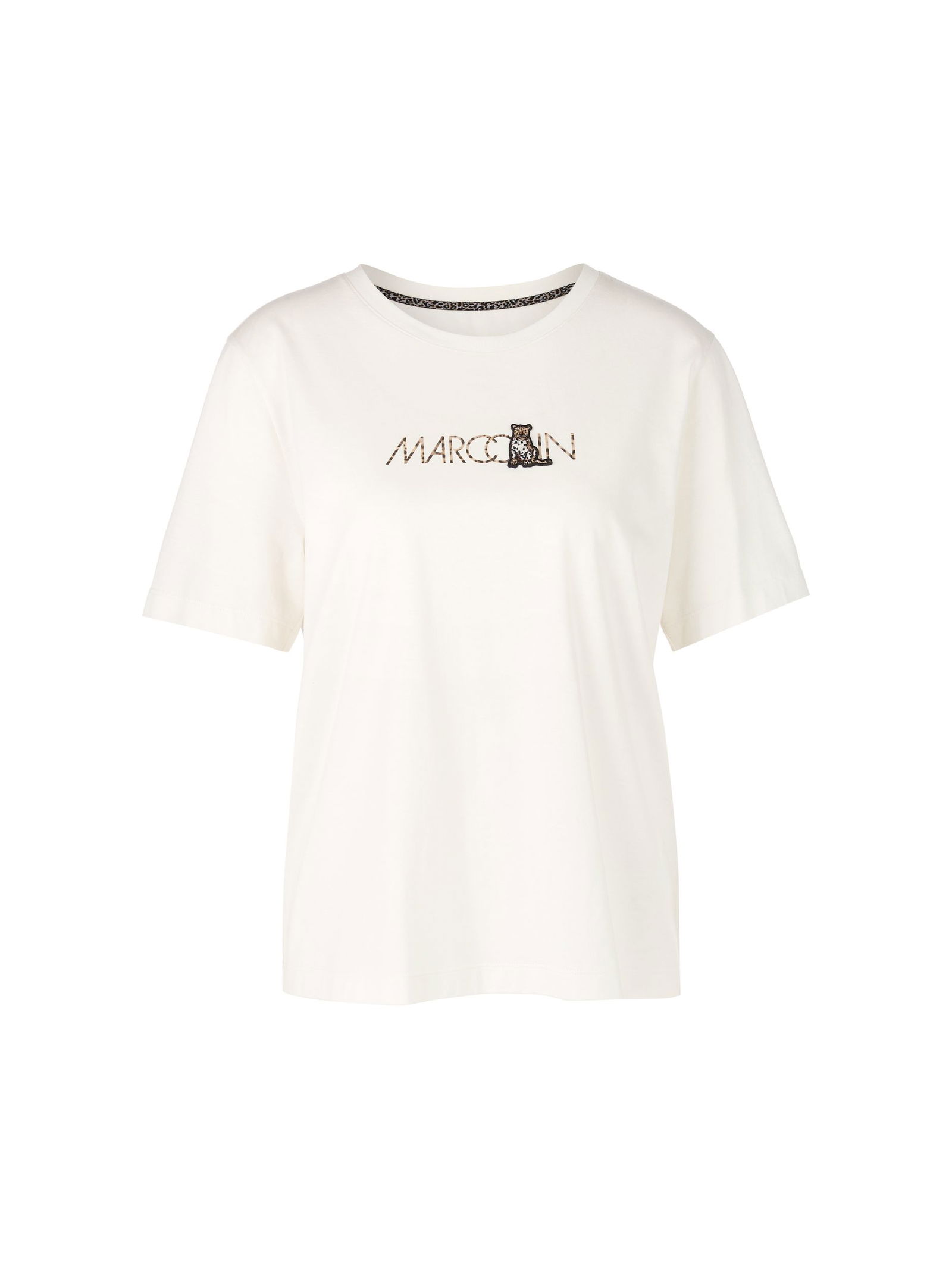 75343ede2e45cb75a2eb80bfdb6ebd1a Marc Cain Sports | T-Shirt mit Leo-Motiv "Rethink Together" | 44 | off-white