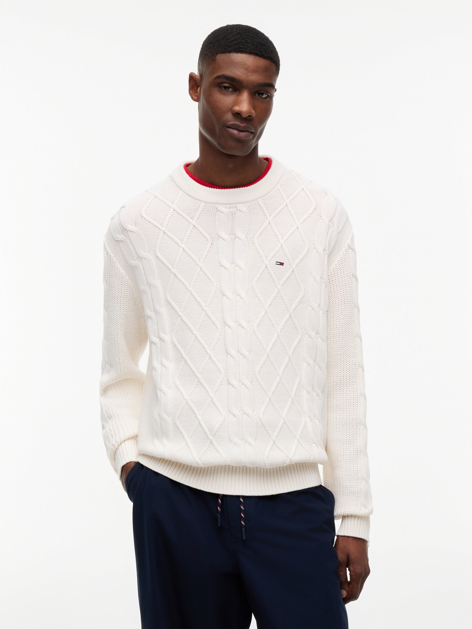 TJM REG CABLE KNIT SWEATER, WHITE #6
