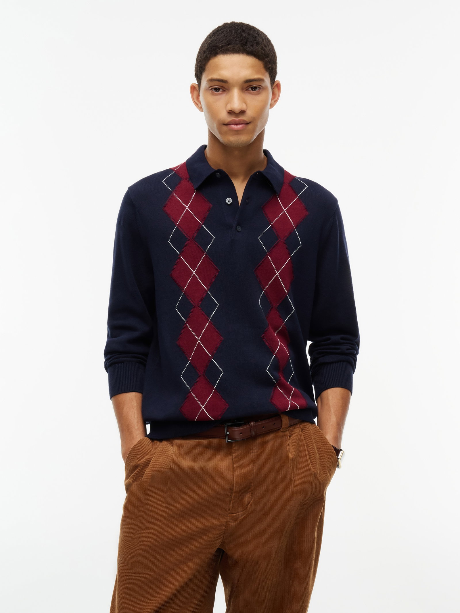 PLACED ARGYLE LS POLO, BLUE #2