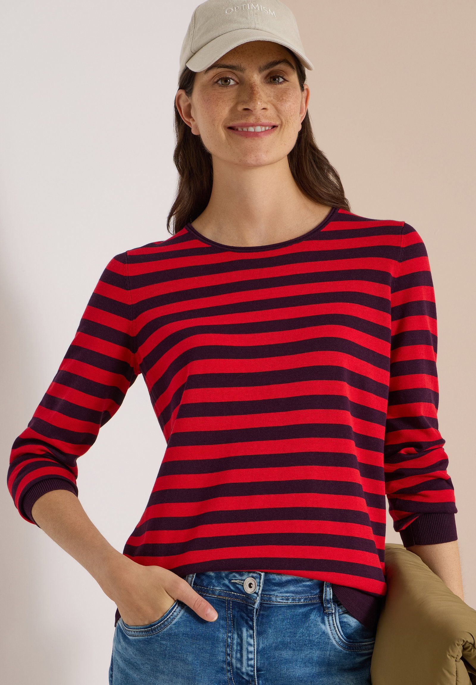 TOS_Striped Roundneck, eggplant red #3