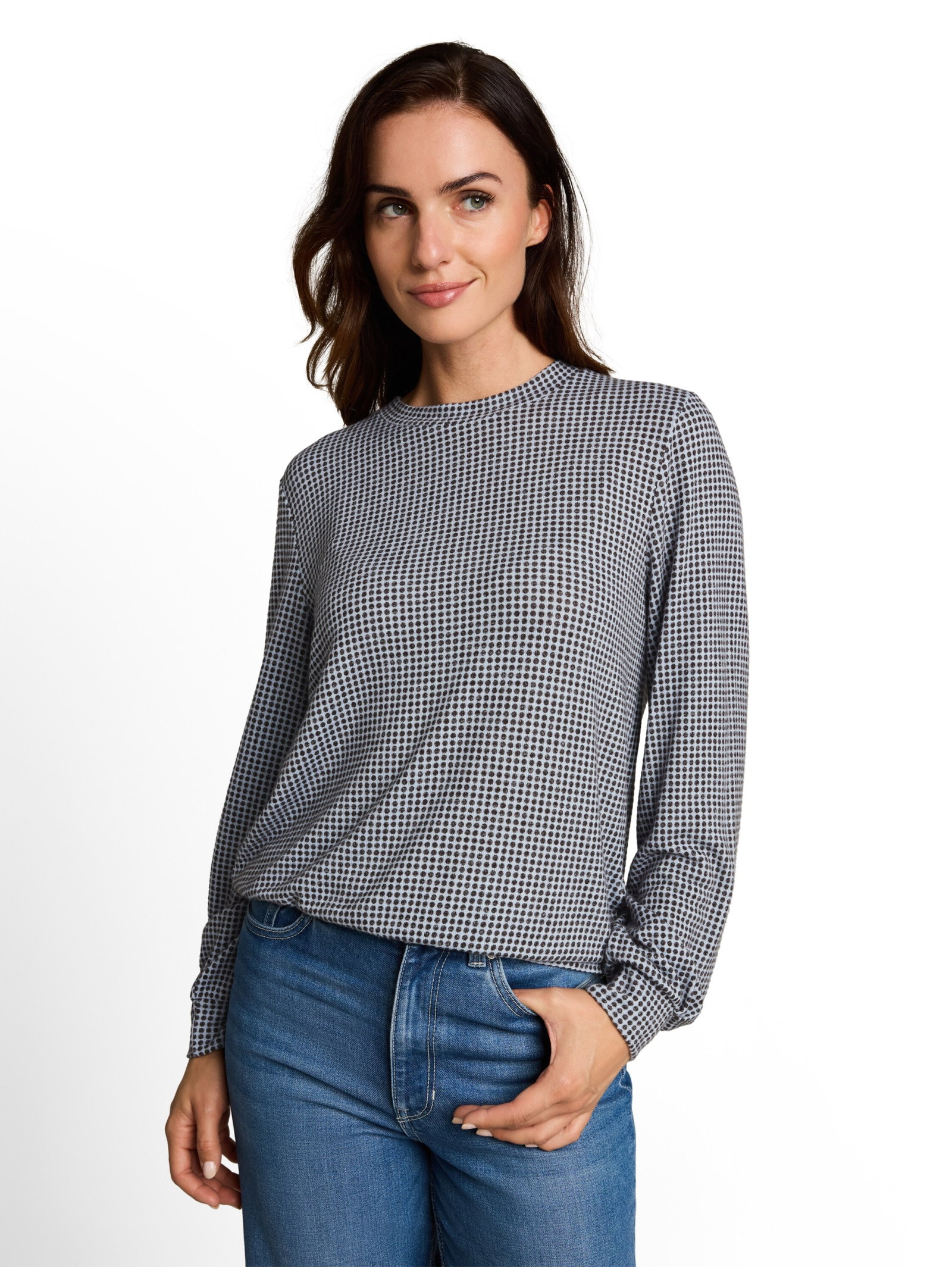 T-shirt cozy alloverprint, brown dot on blue melange #5