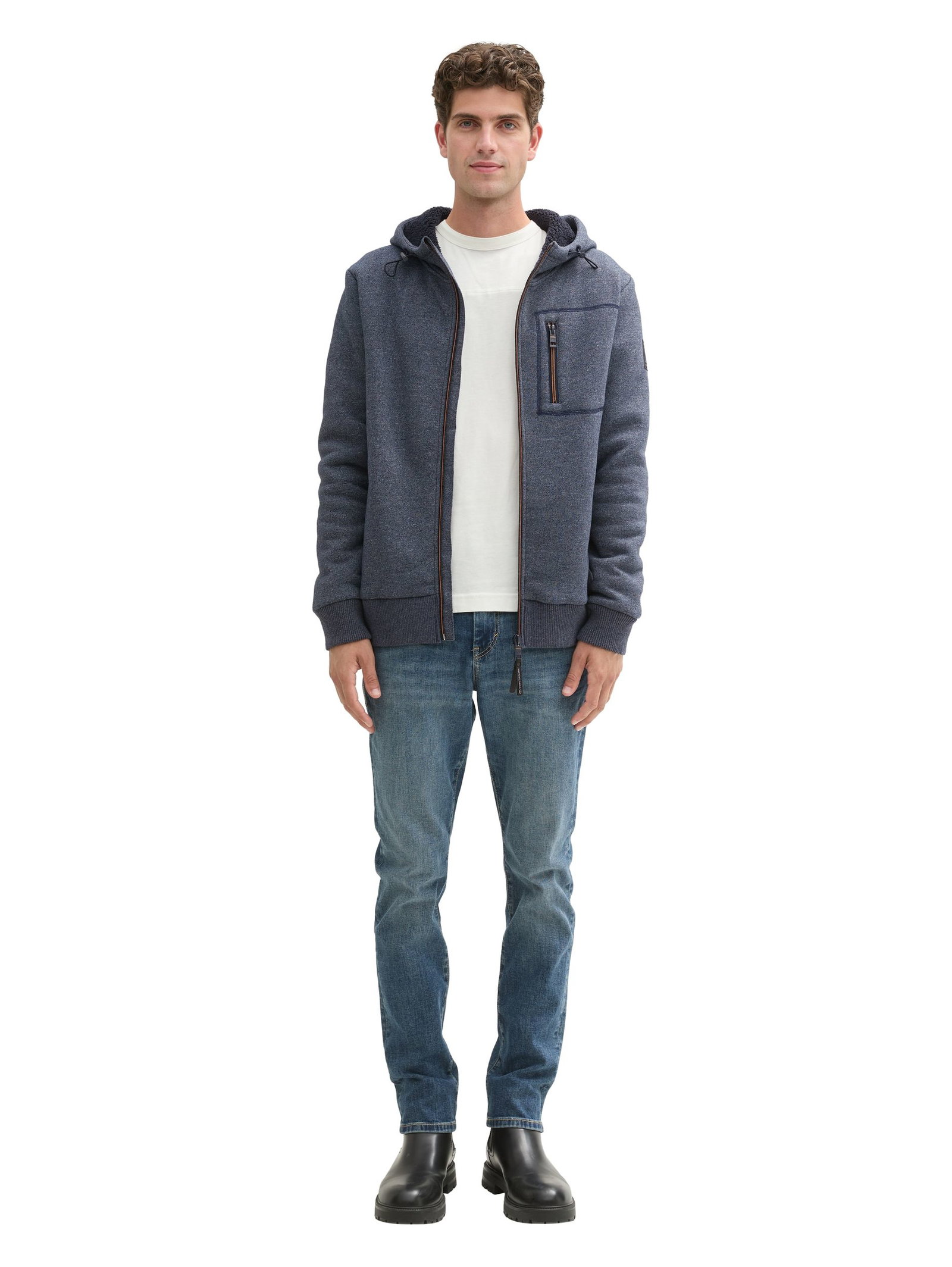 |  structured hoodie jacket, navy grindle structure | L | navy grindle structure