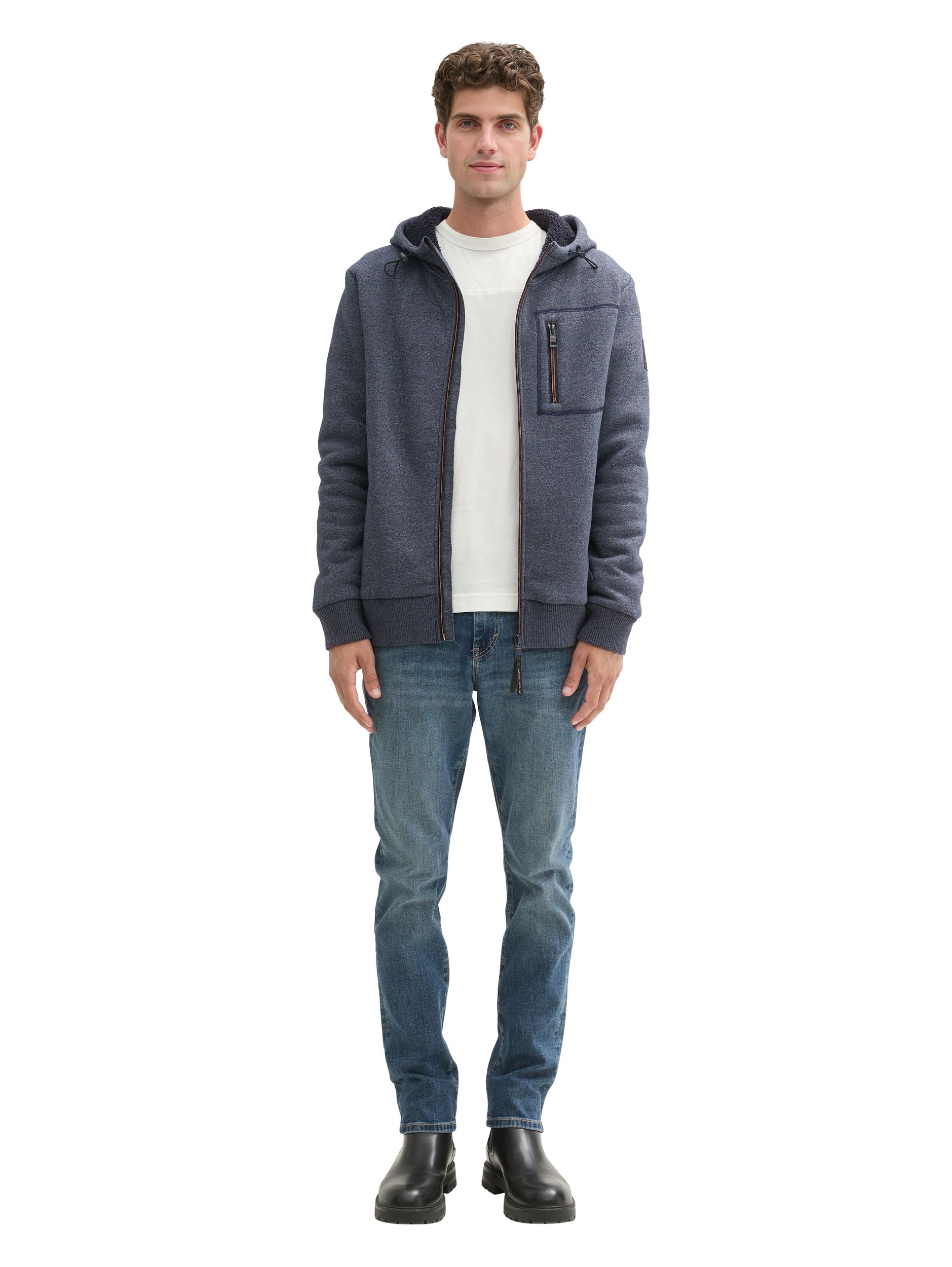  |  structured hoodie jacket, navy grindle structure | L | navy grindle structure