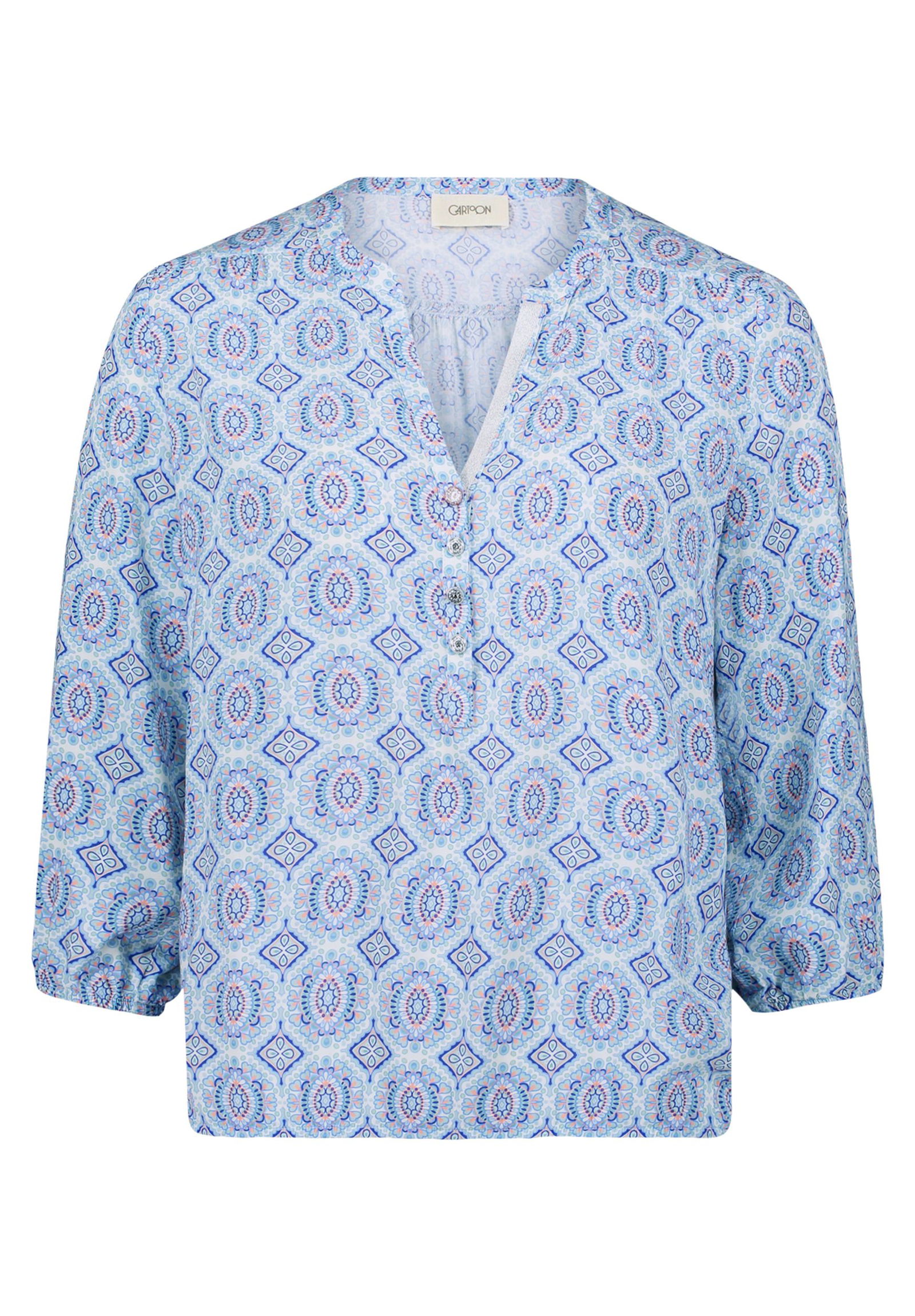 1dc370edc8a369cb658ac7aaa6c97fee  |  Bluse Kurz 3/4 Arm, Blue/Rosé | 40