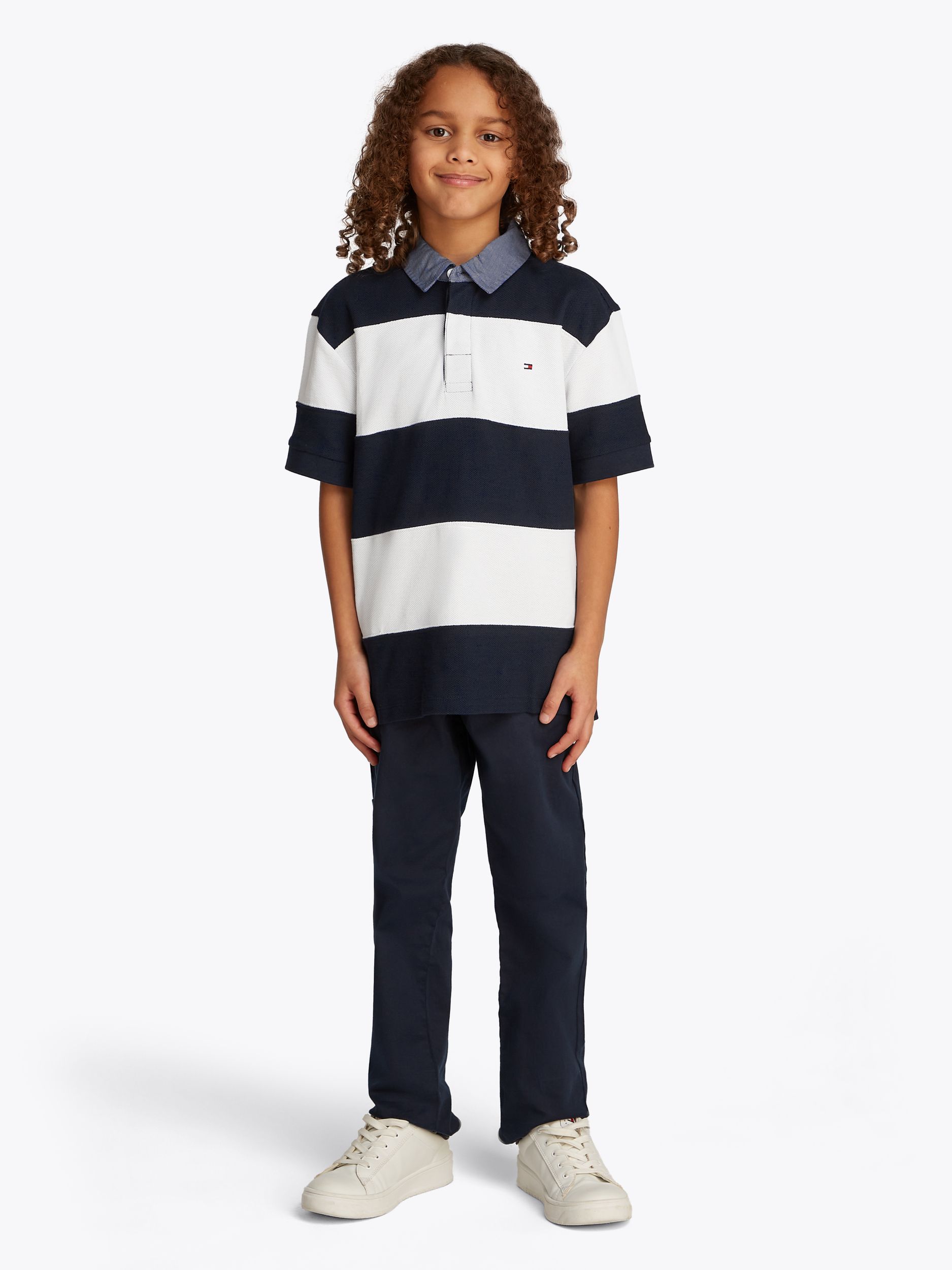 Tommy Hilfiger |  CHAMBRAY COLLAR STRIPE POLO SS | 152 | dark night navy