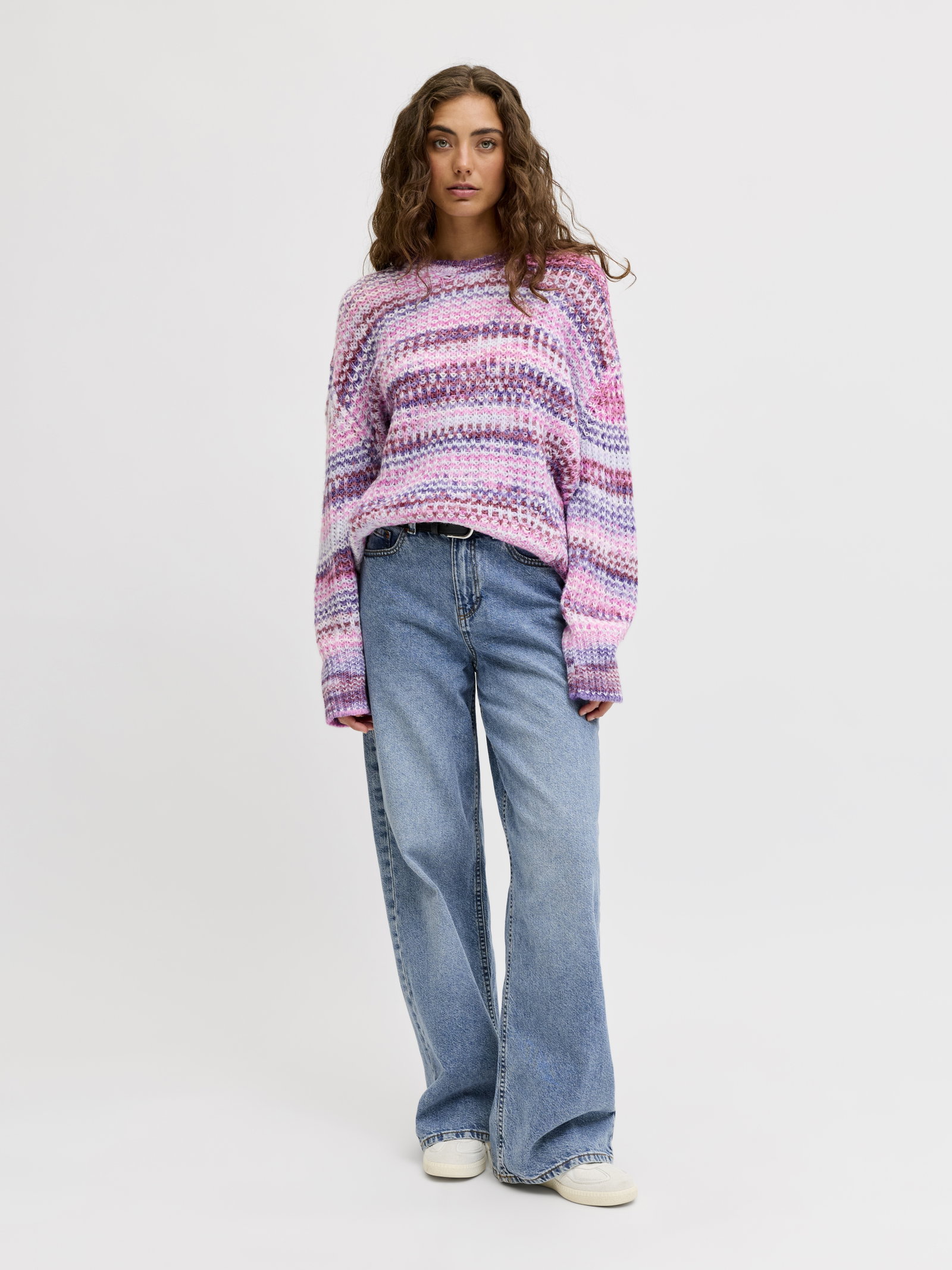 JXSIMONE SPACE DYE CREW NECK KNIT S, Purple Rose//multi space dye #7