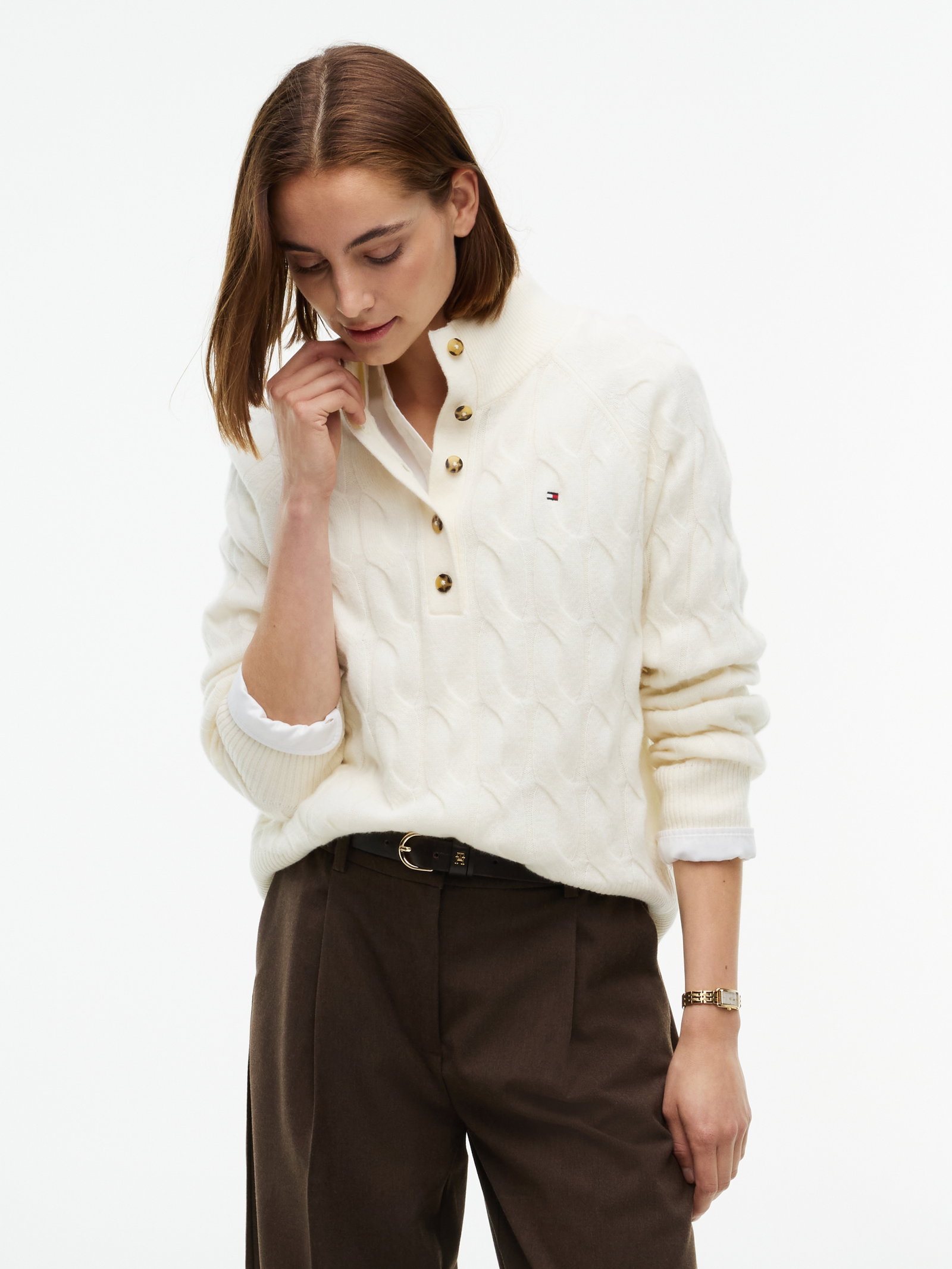 SOFT WOOL CABLE MK-NK HENLEY, YELLOW #2