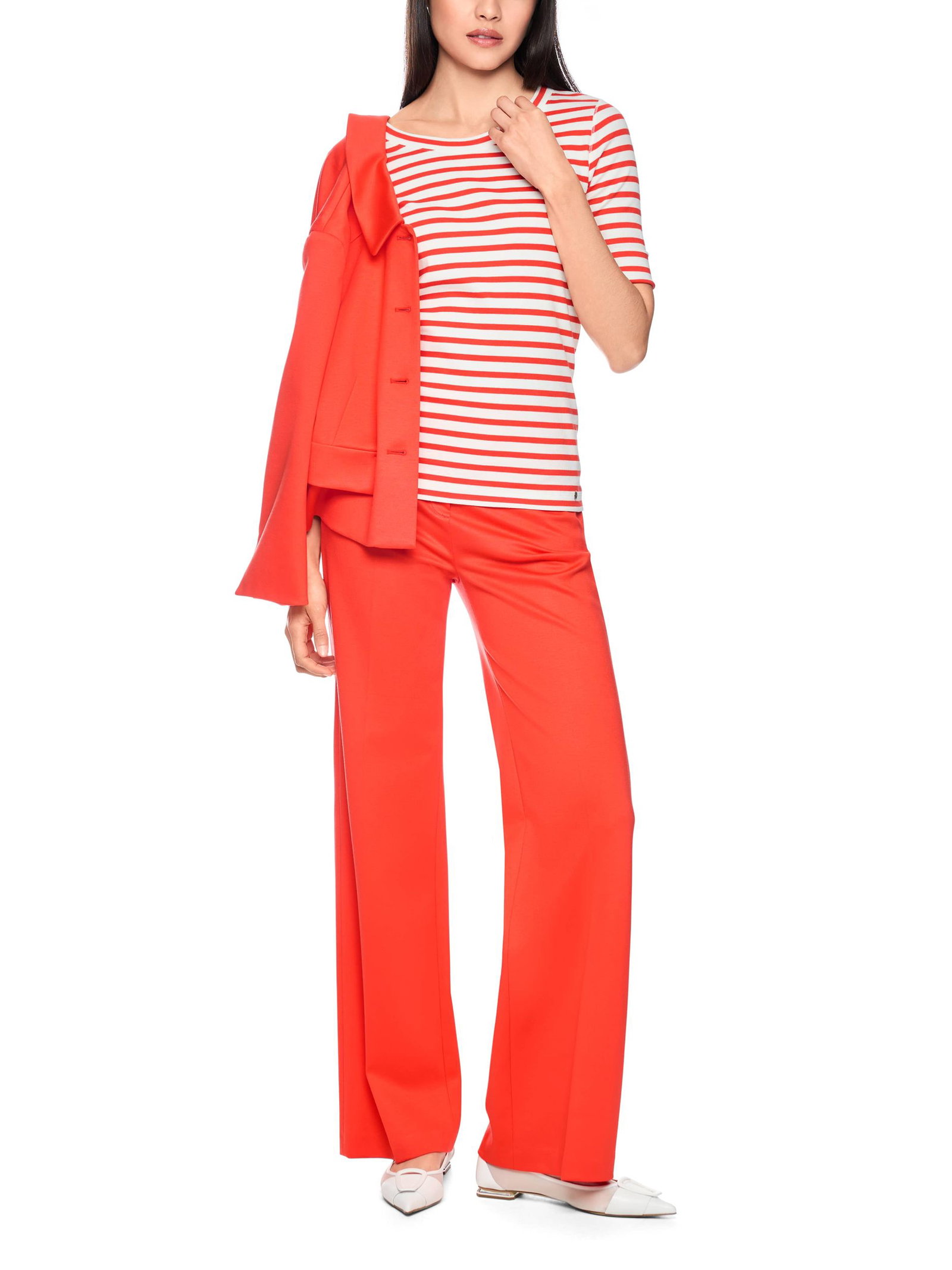 Marc Cain Additions |  Ringel-T-Shirt aus Baumwoll-Ripp | 36 | bright tomato