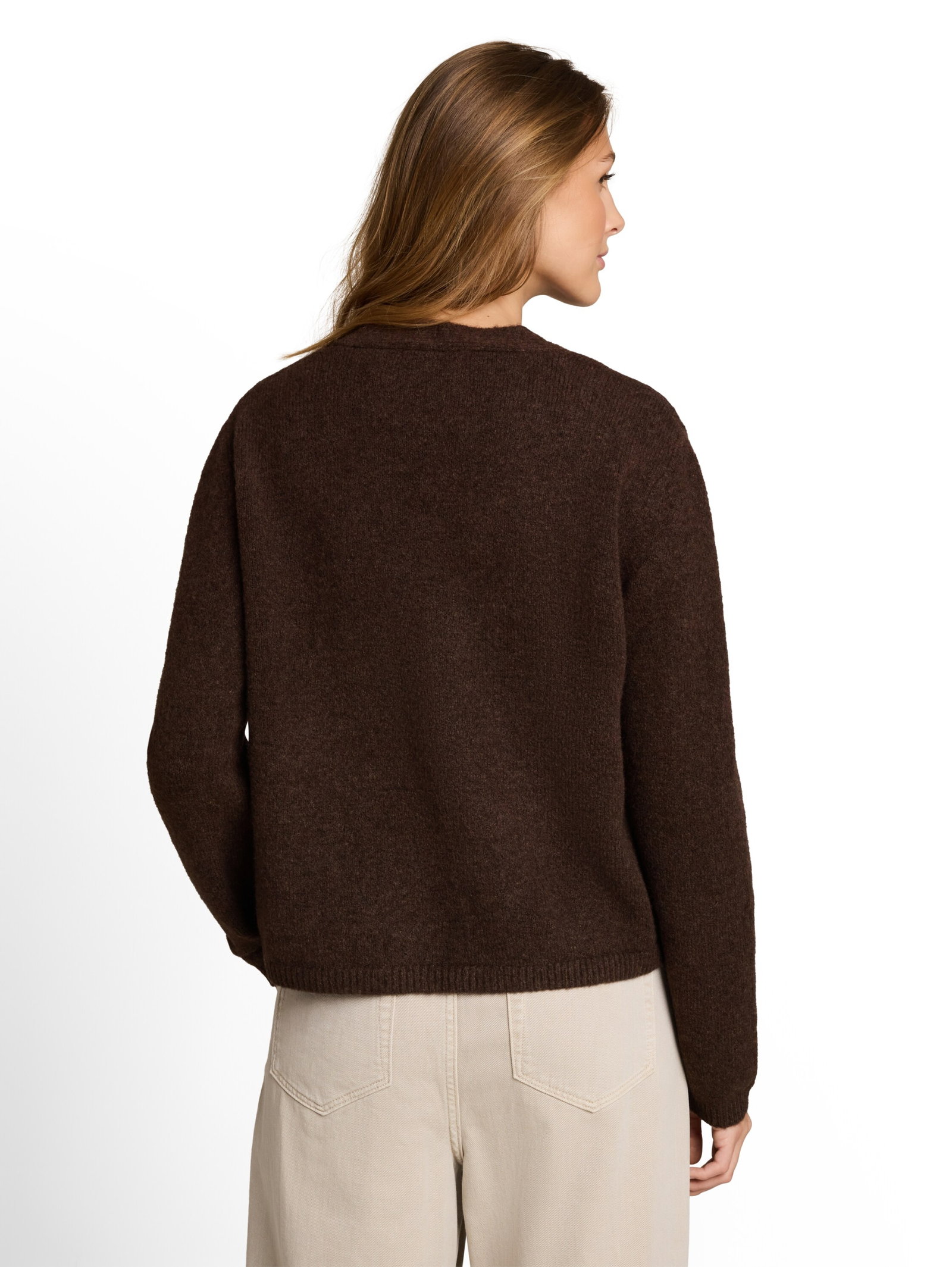 knit cardigan with bow detail, cool dark brown melange #4