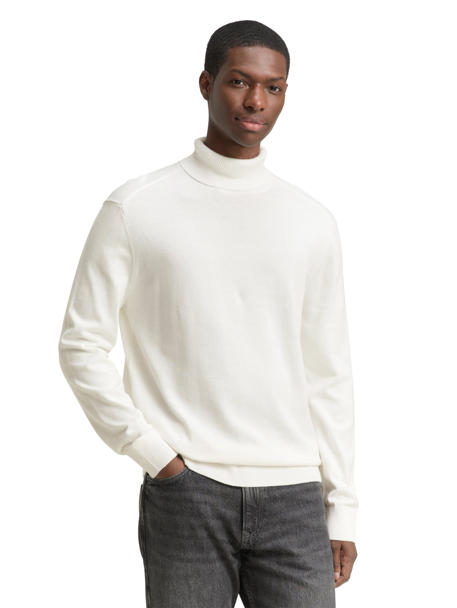 basic turtleneck knit, Wool White #6