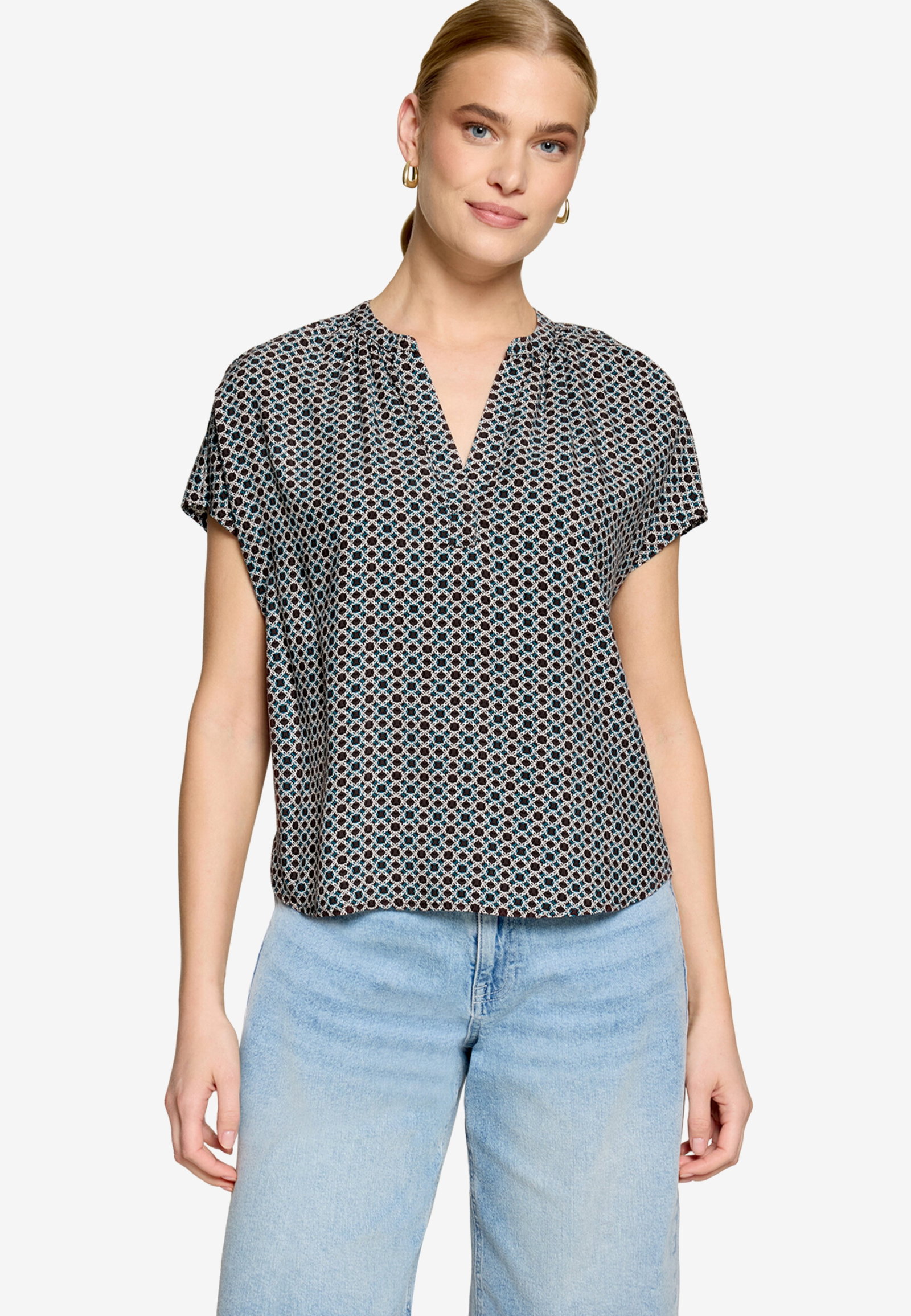 Bluse Kurz 1/2 Arm, Brown/Cream #2