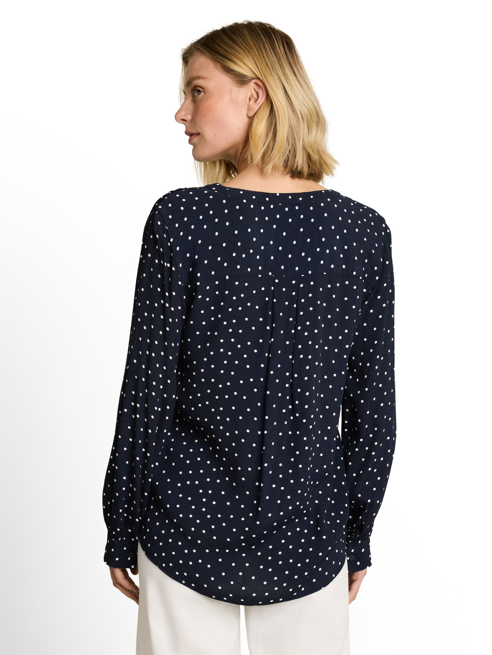 blouse easy longsleeves shape, navy white small dot design #4