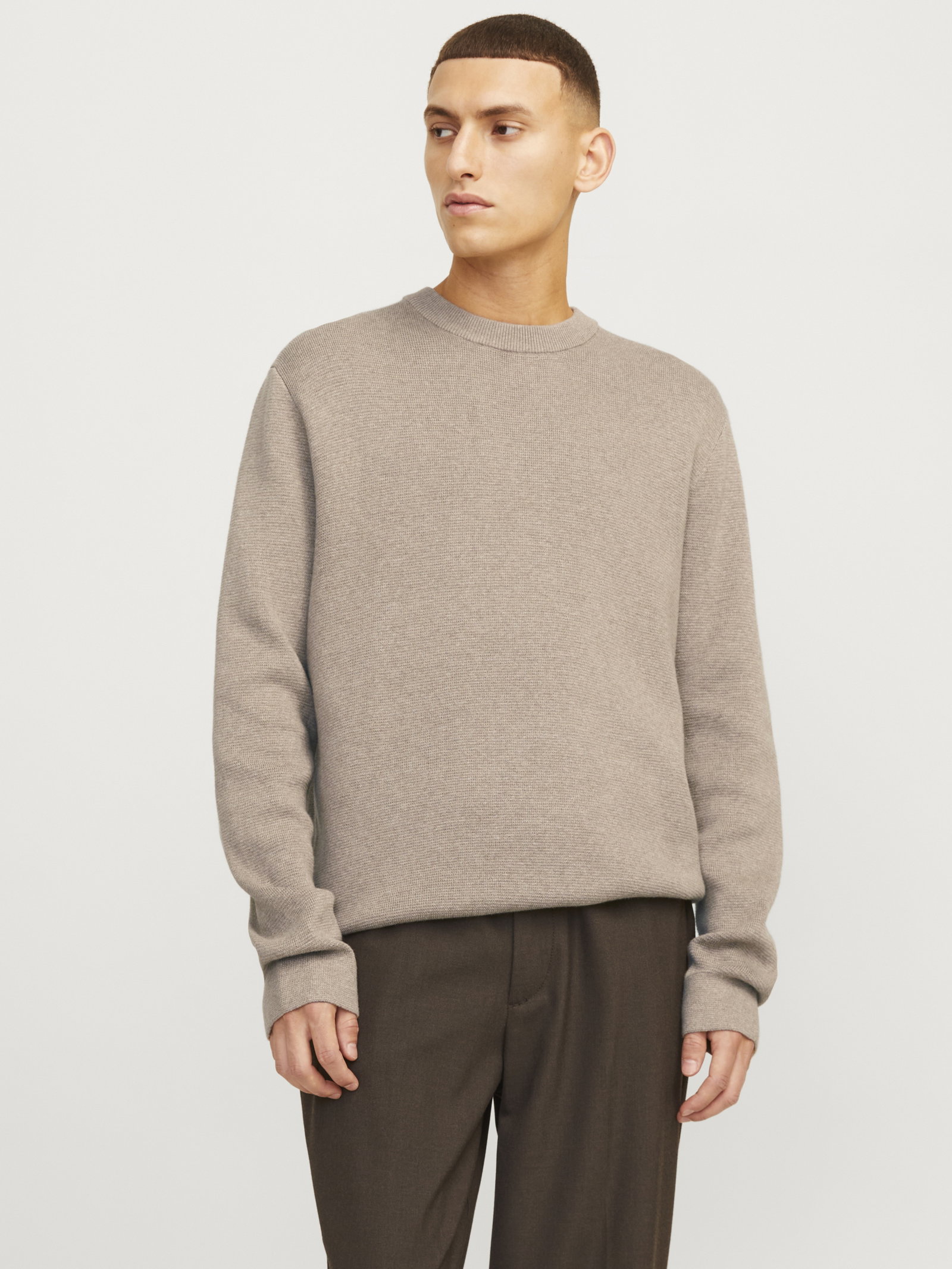 JPRBLAMILANO STITCH KNIT CREW NECK, Greige/Melange #2