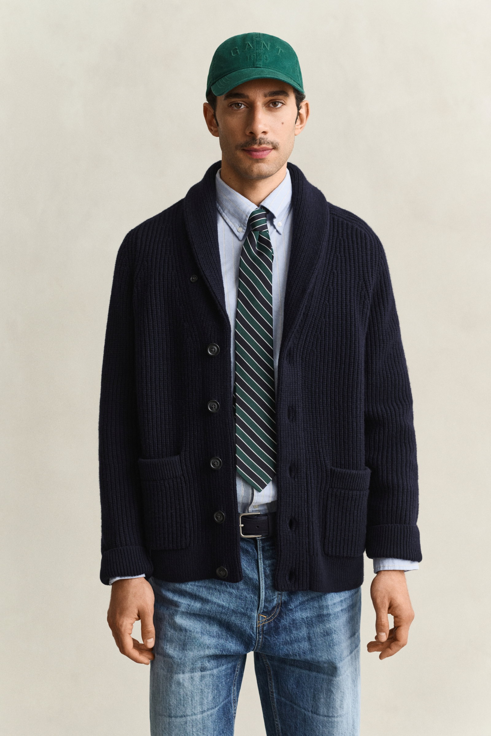RIBBED WOOL BLEND SHAWL CARDIGAN, EVENING BLUE #2