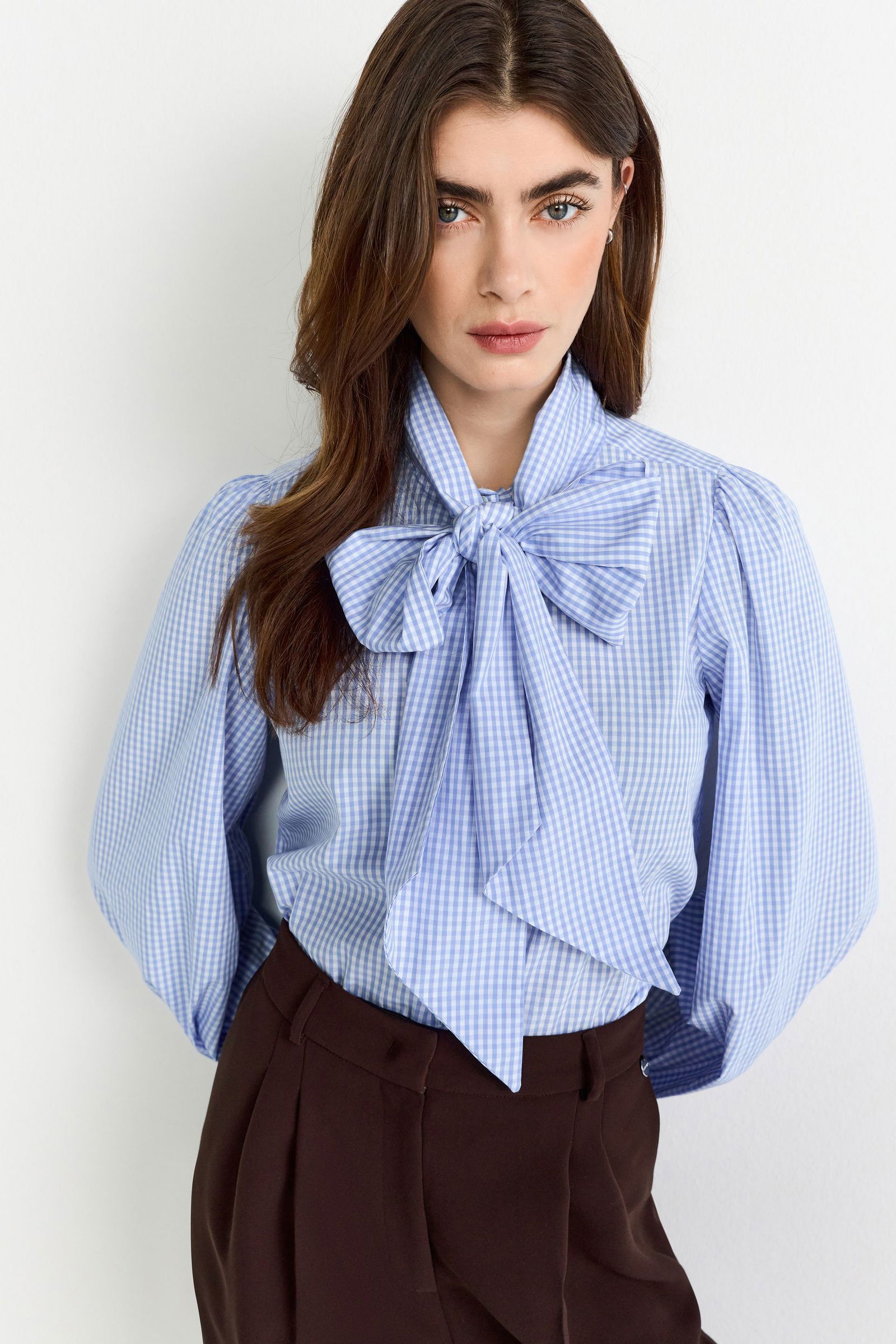 Rich & Royal | Cotton Blouse with Bow | 40 | skyway blue