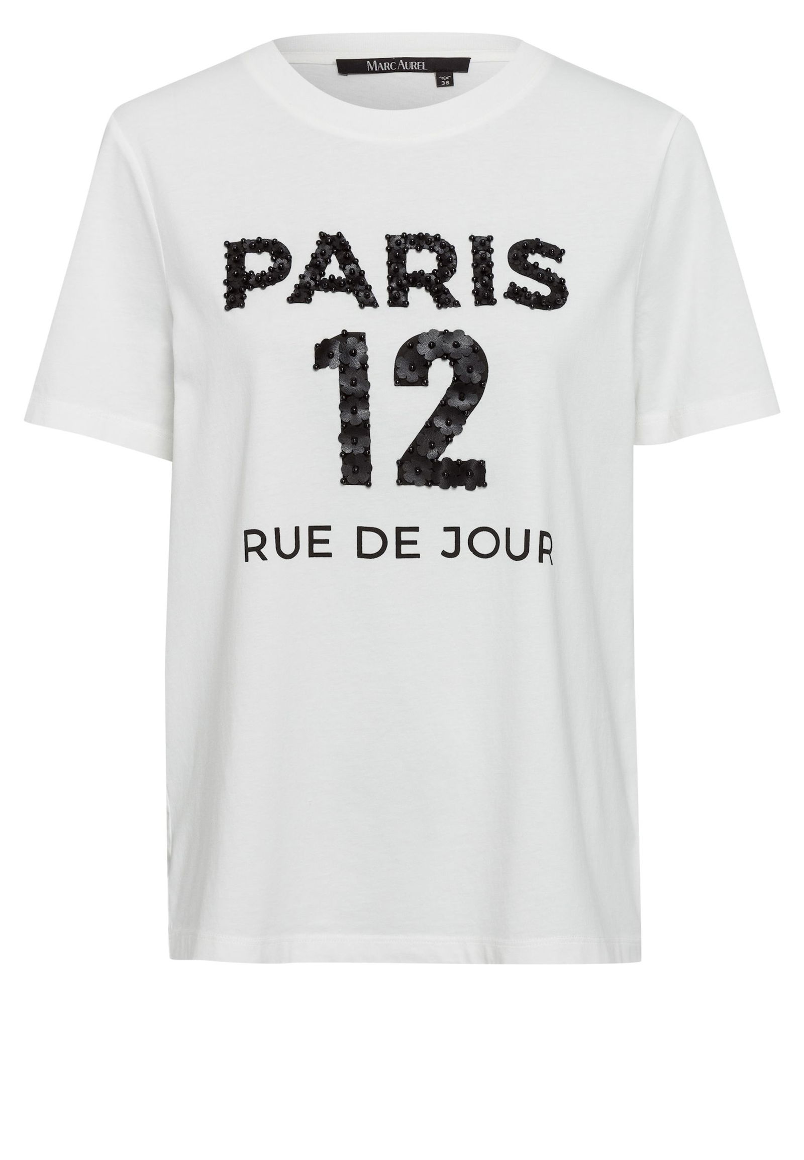 Marc Aurel | T-Shirt mit besticktem "Paris" Print | 38 | off white varied