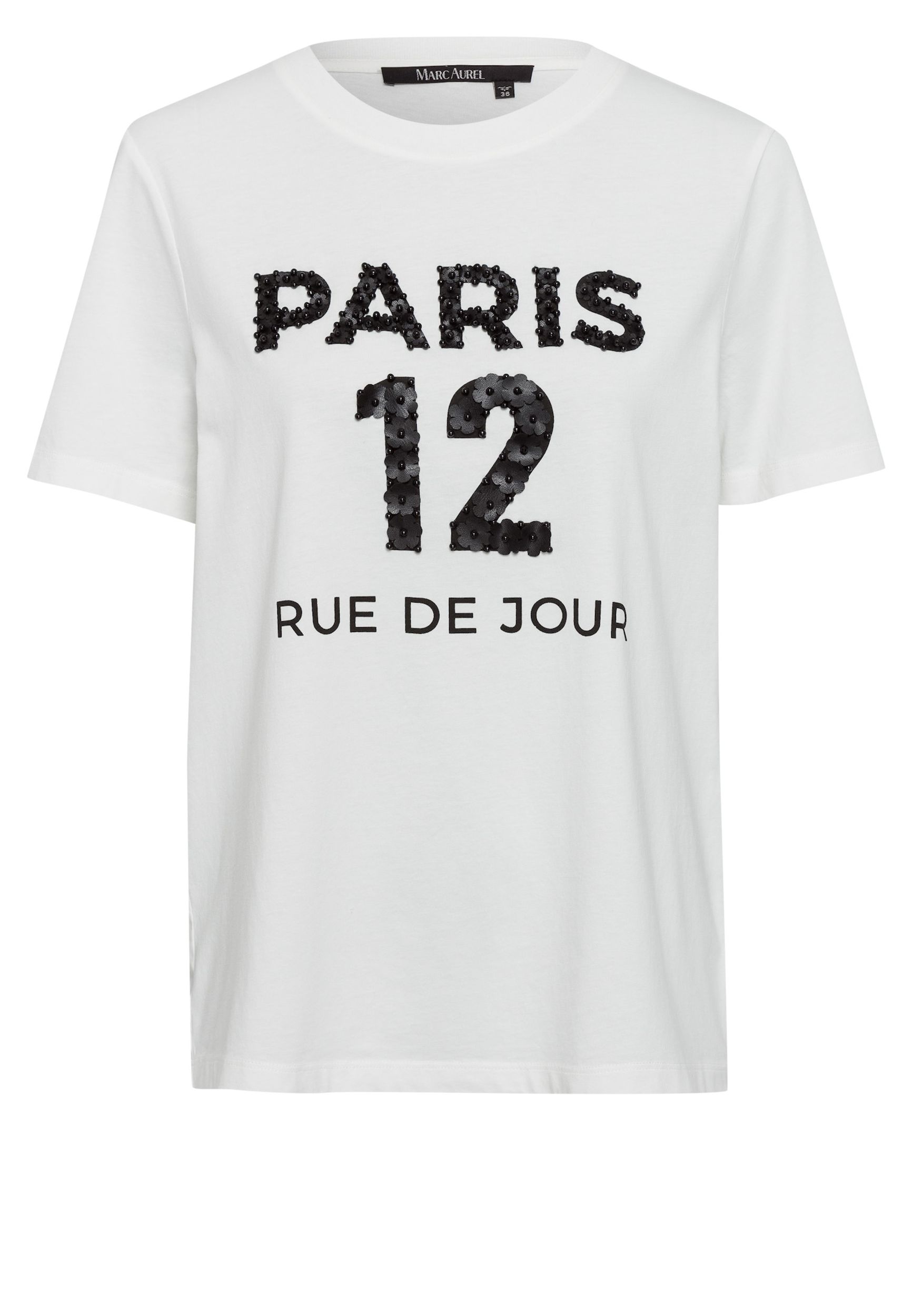 Marc Aurel |  T-Shirt mit besticktem "Paris" Print | 38 | off white varied