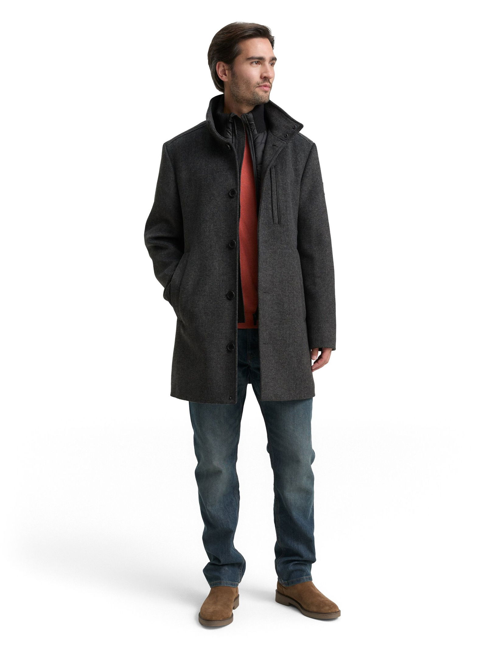 Tom Tailor | Tom Tailor Wollmantel | XXL | dark grey black herringbone