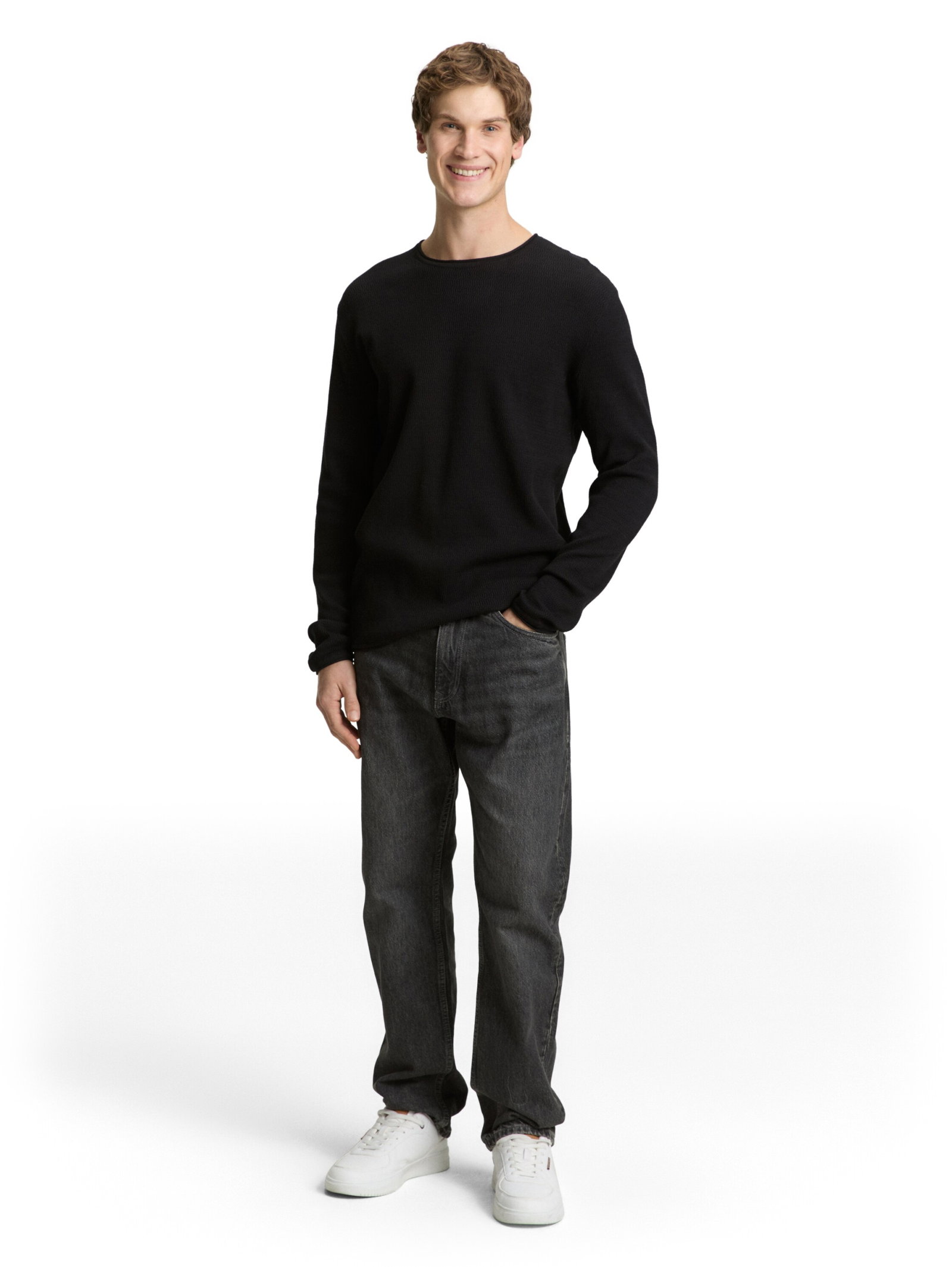 structured roll edge knit, Black #3