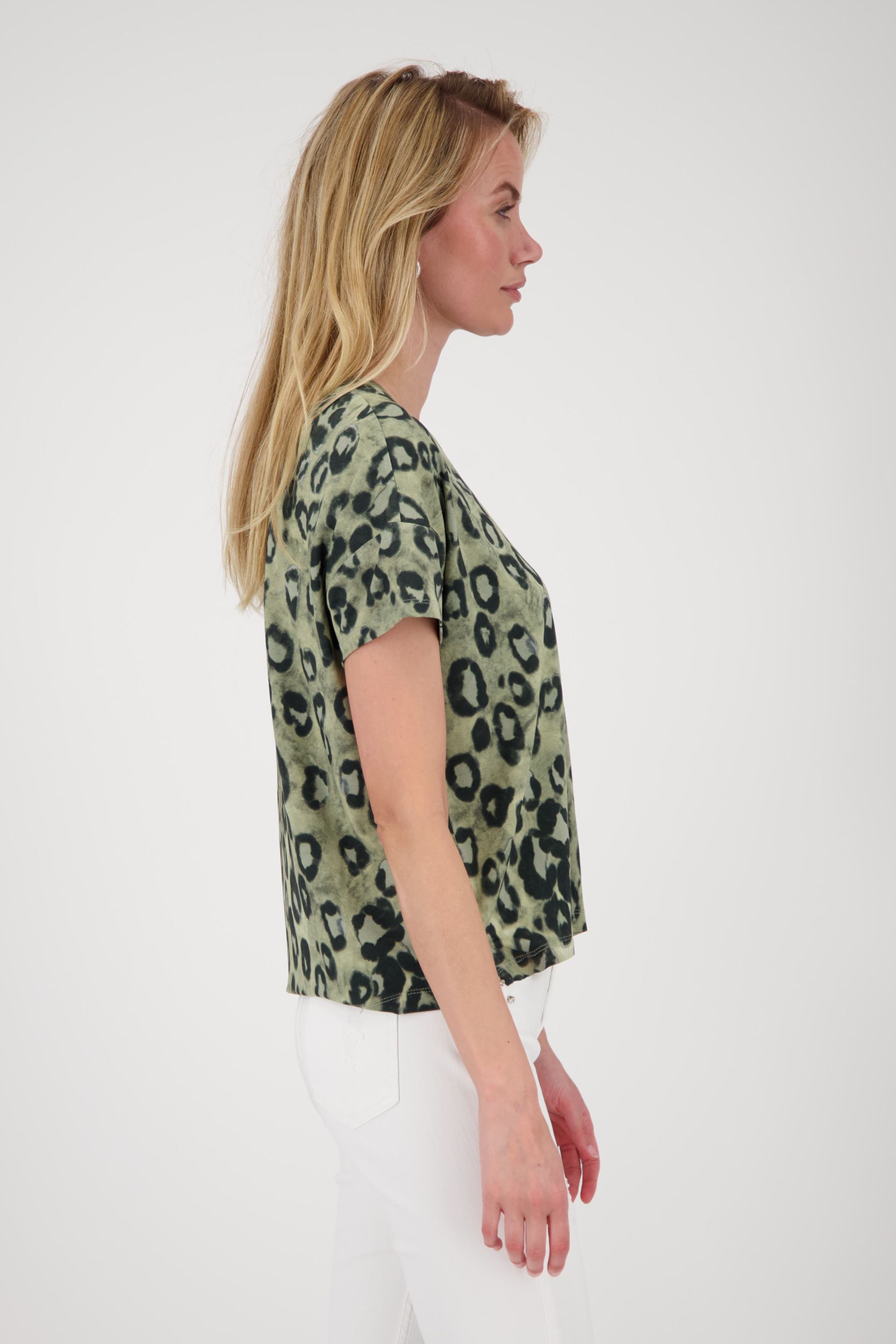 Monari |  T-Shirt, bamboo gemustert | 46 | light khaki gemustert